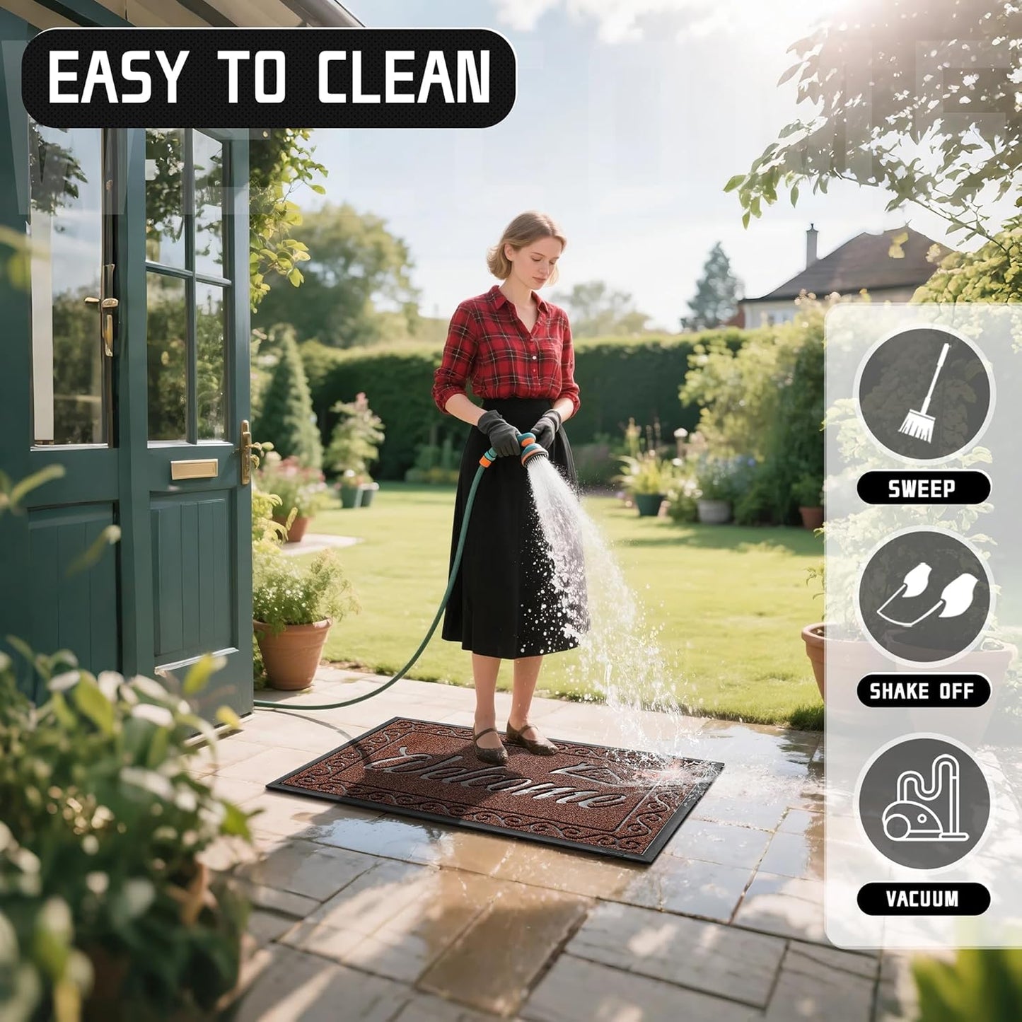 Yimobra Welcome Mat, Heavy Duty Sturdy Door Mats for Home Entrance Outdoor Indoor, Front Doormat for Outside Patio Floor Entry Porch Garage Office, Waterproof, Low Profile, 60 x 36, Maroon