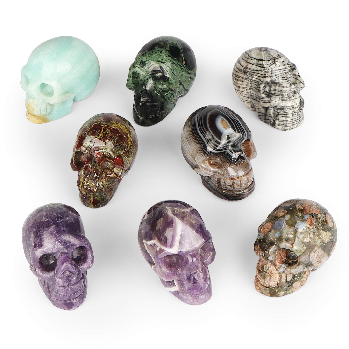 Artistone 2.0" Amethyst Crystal Skull Head Statue Halloween Home Decor Hand Carved Skull Crystal Figurine Purple Realistic Human Skull Model for Office,Kitchen Decoration