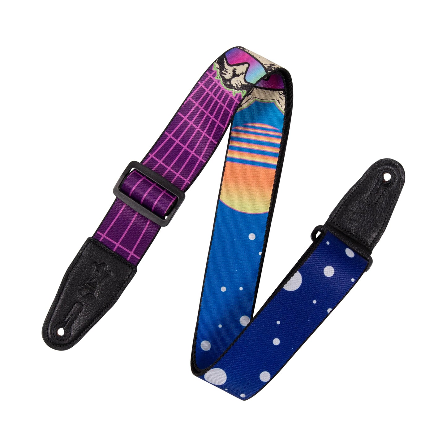 Levys Leathers 2 Wide Polyester Guitar Strap with Genuine Leather Ends; Cyber Cat Motif (MPD2-119)