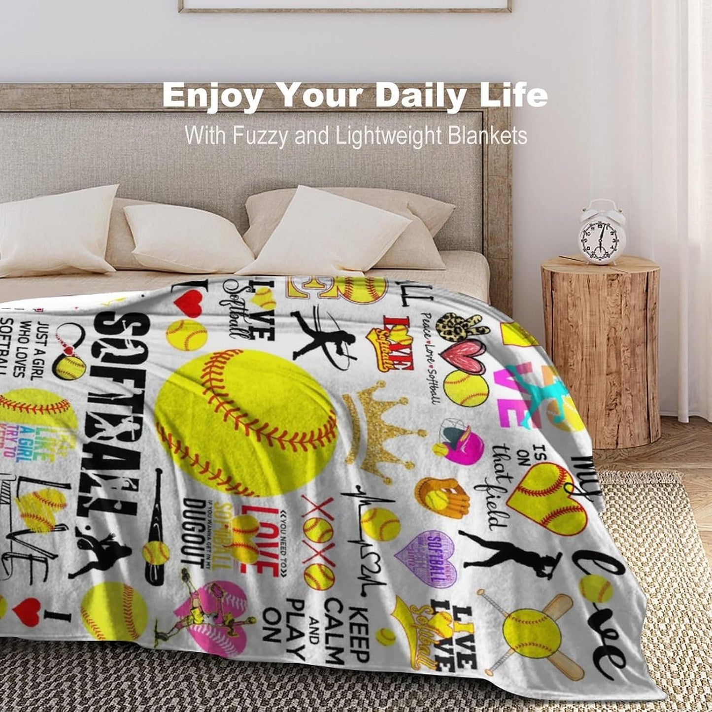 Softball Blanket Soft Cozy Flannel Softball Throw Blankets Bedding Softballs Lovers Merch Gifts for Boys Girls Women Adults Gifts Room Decor80 X60