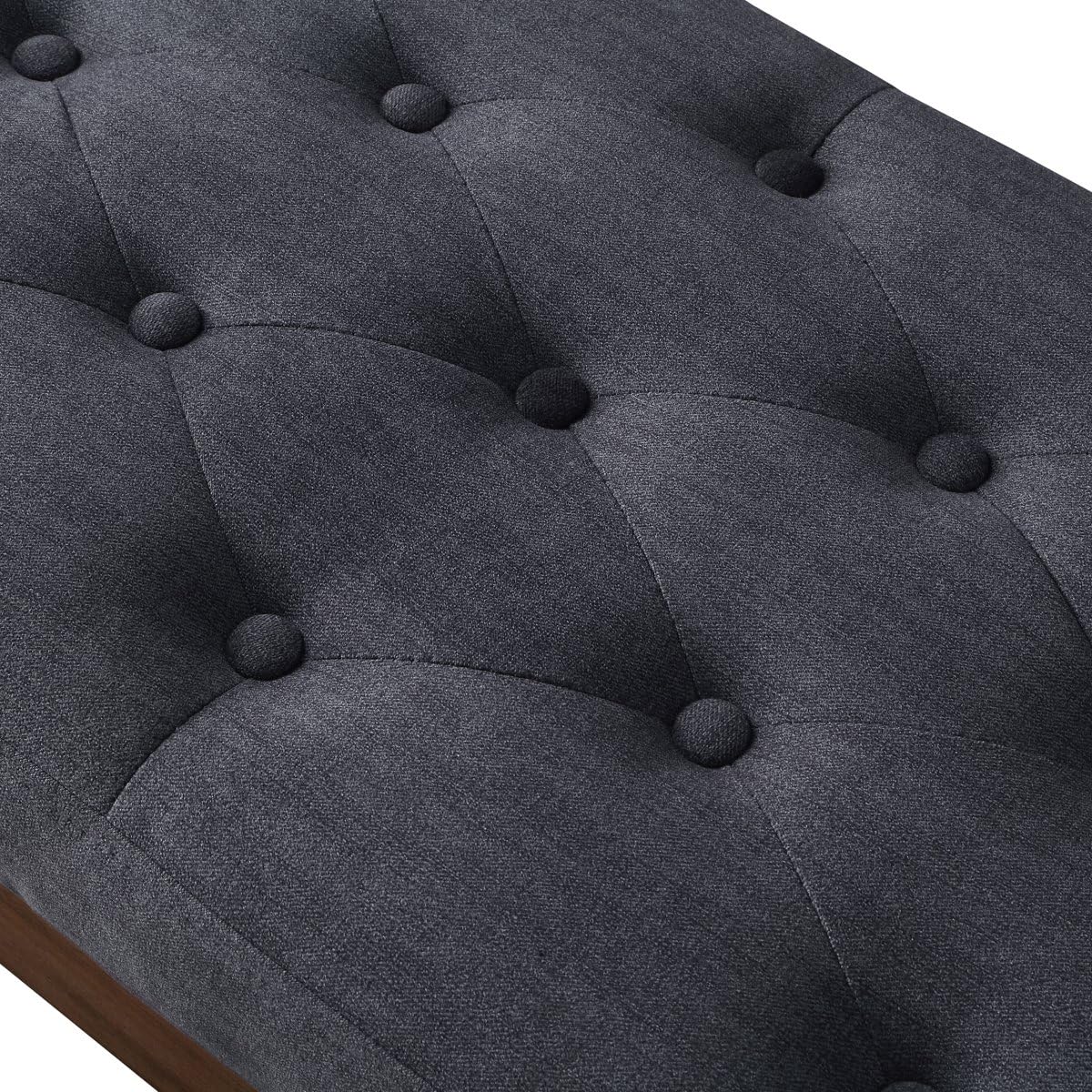 24KF Velvet Upholstered Buttons Tufted Entryway Bench with Solid Wood Leg,Bed Bench Ottoman with Padded Seat,5034-Midnight