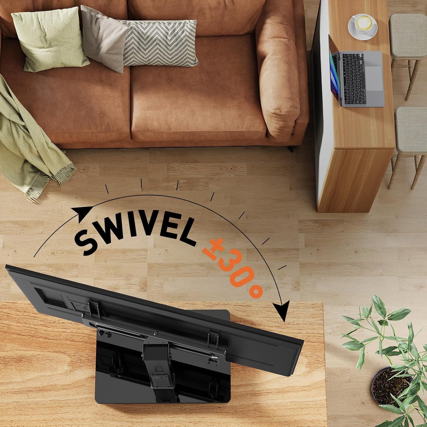 Perlegear Universal Swivel TV Stand with Power Outlet, Tabletop TV Stand for 32–60,65 Inch TVs up to 88 lbs, Tempered Glass TV Mount Stand Base with Height Adjustment, Tilt, Max VESA 400x400mm,PGTVS27