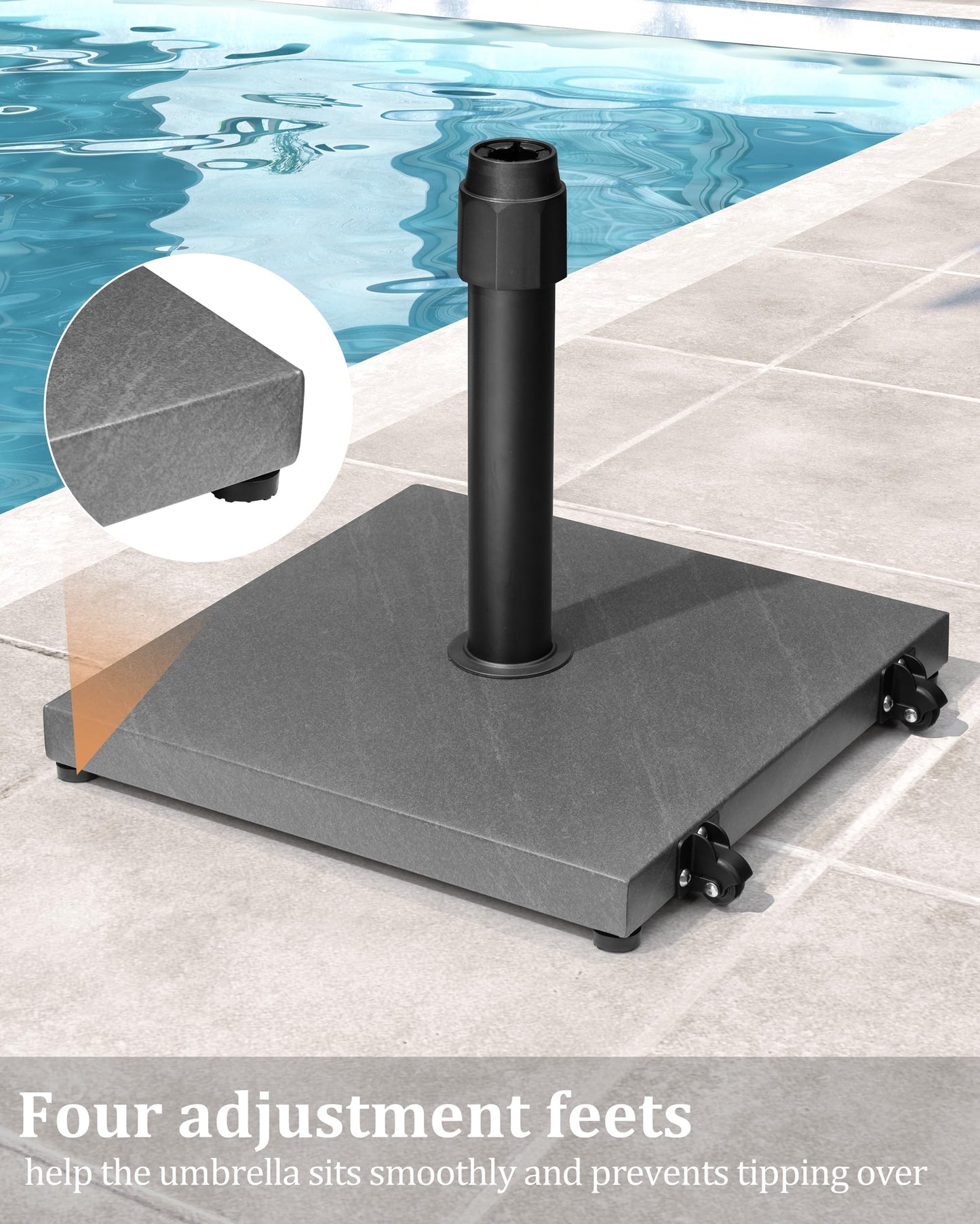 JOINHOM 45lbs Patio Umbrella Base with Wheels - Heavy Duty Outdoor Patio Market Umbrella Stand for Deck with Rollers, Poolside, Balcony, Wind-Resistant Design, Grey