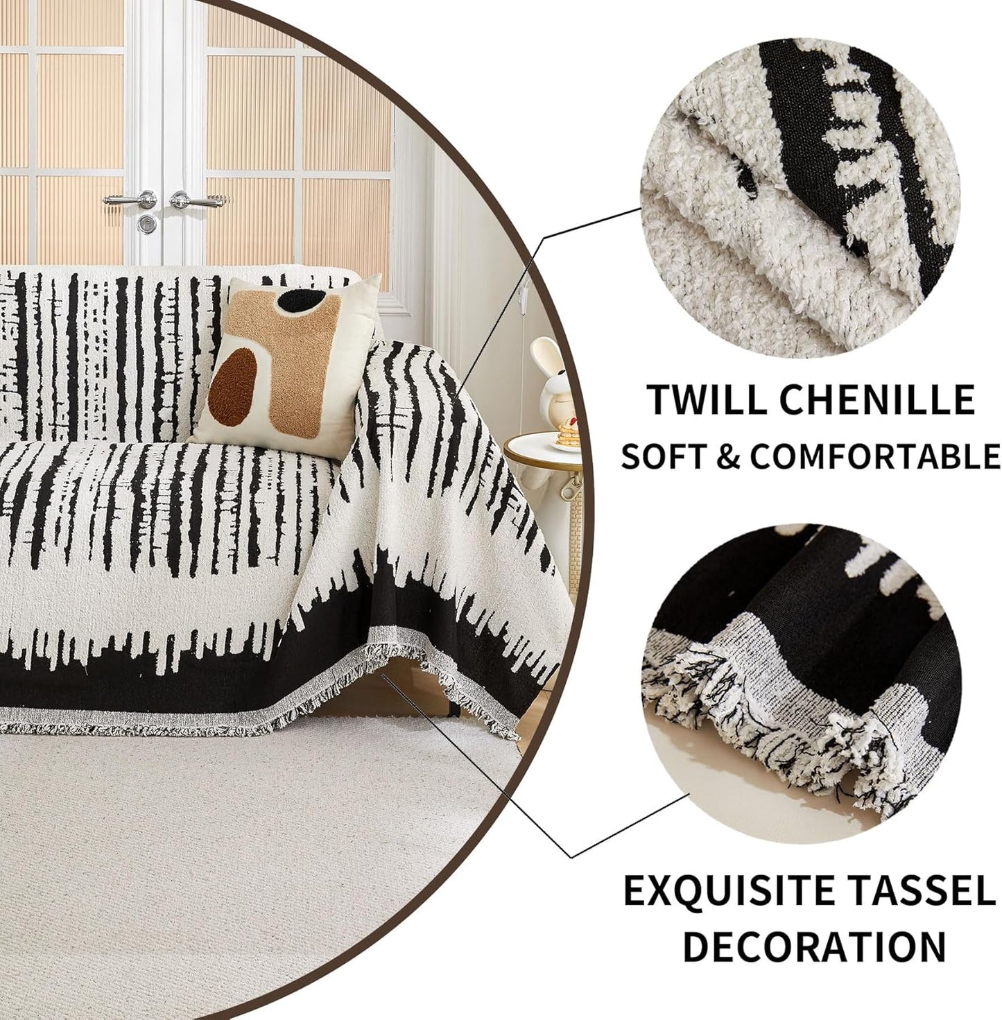 HAOMAIJIA Boho Sofa Covers Couch Covers for 3 Cushion Couch Sofa Pet Friendly Soft Thick Non Slip Couch Cover for Dogs Washable Sectional Couch Covers L Shape Furniture Protecto (XF-Black, 71"x134")