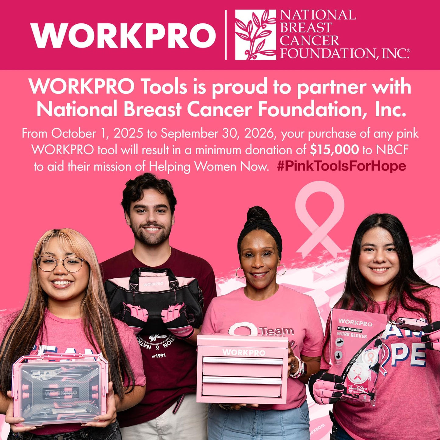 WORKPRO 8-Piece Pink Garden Tool Set, Stainless Steel Gardening Tools with Wood Handle, Including Garden Tote, Gloves, Trowel, Hand Weeder, Cultivator and More, Gardening Gifts For Women - Pink Ribbon