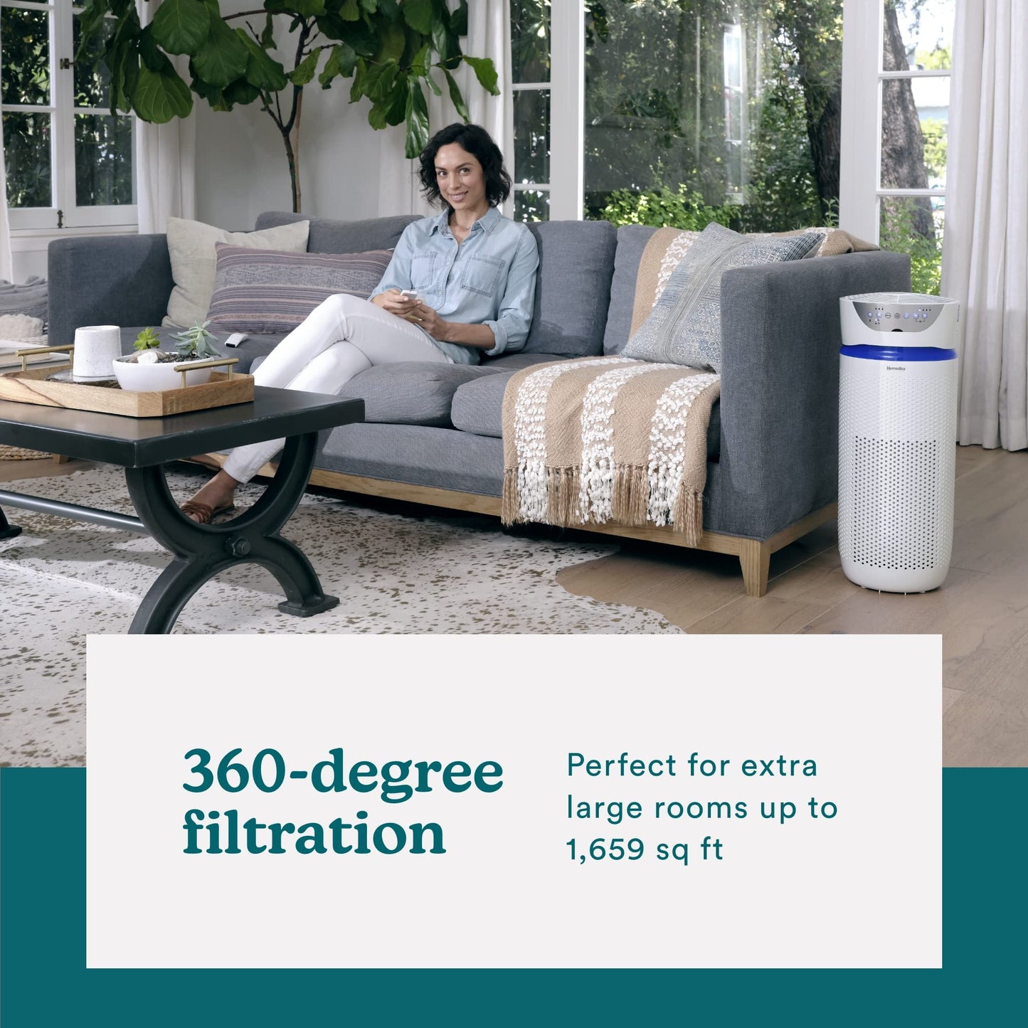 Homedics 5-In-1 Uv-C Air Purifier - 360-Degree Hepa Filter For 1,659 Sq Ft, Extra Large Air Purifiers For Bedroom And Home, Esse