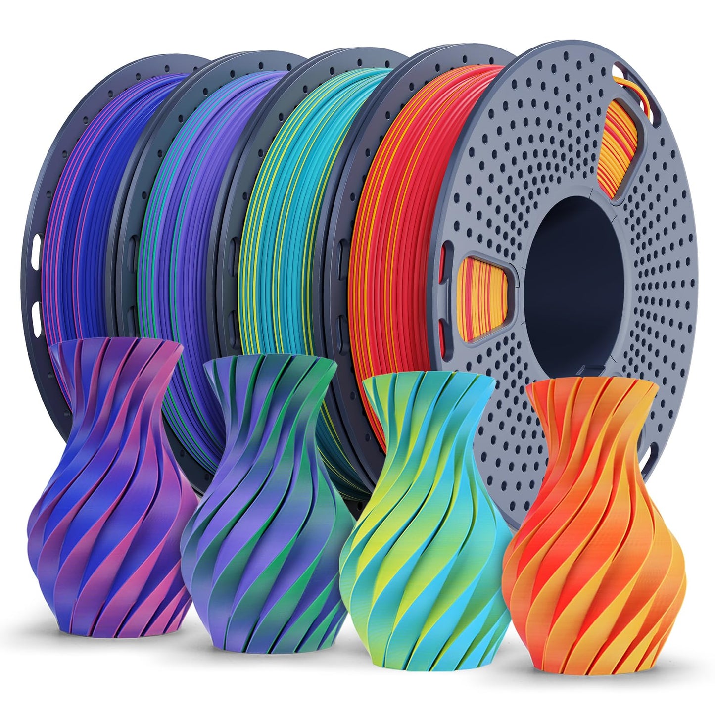 SUNLU Dual Color PLA Matte Filament 1.75mm, 3D Printer Filament Bundle Multicolor, 250g Spool, 4 Rolls, RedBlue+RedBlue+YellowCy