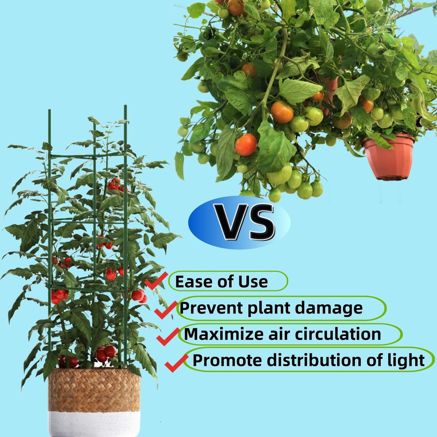 60PCS Plant Stake Arms for Tomato Cage,Expandable 11.8" Plant Supports Trellis Connector Clips for 11mm Garden Plants Stakes Stand Outdoor/Indoor