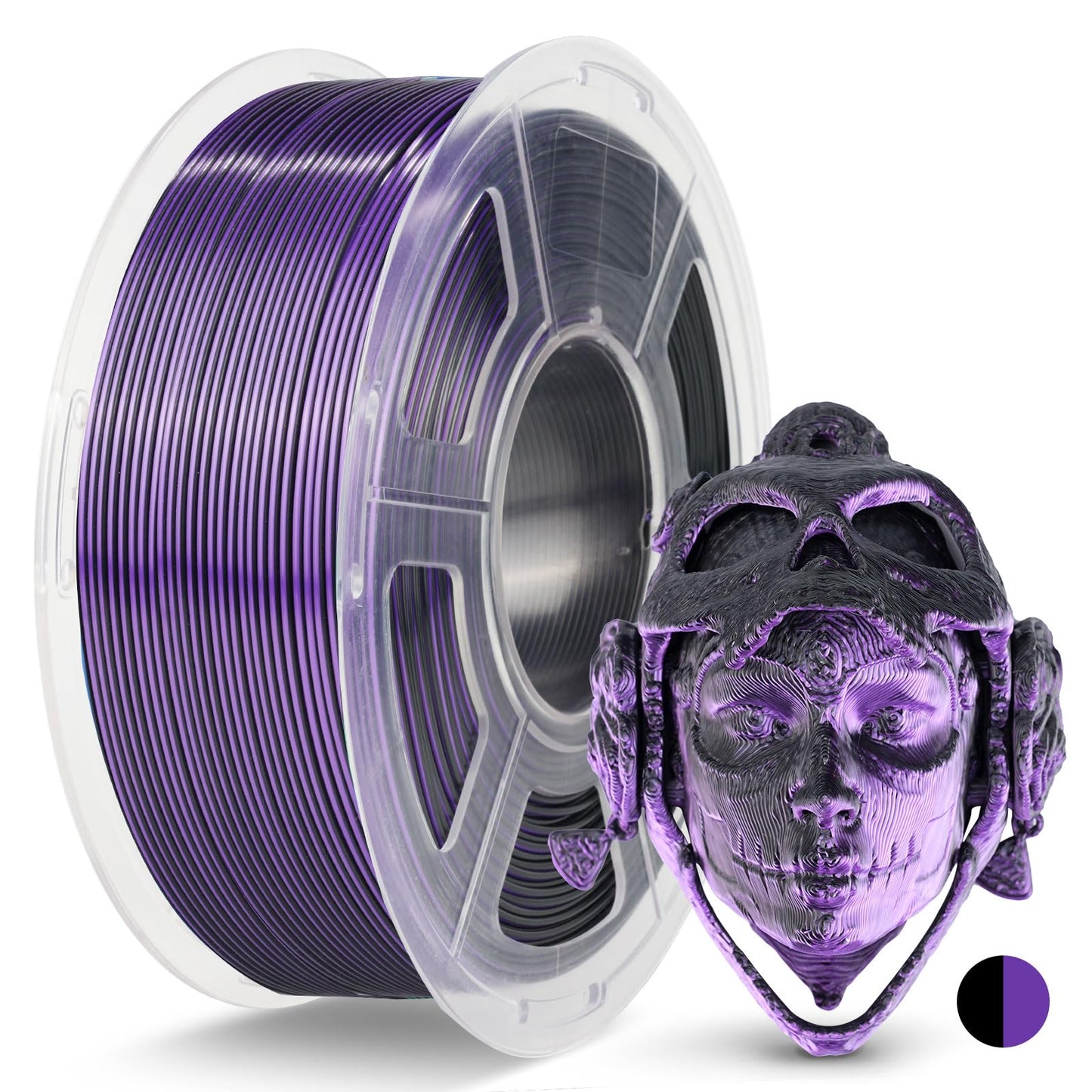 JAYO Silk Dual Color PLA Filament 1.75mm Black-Purple 1.1kg, Shiny Gradient Dual-Tone PLA, High Gloss Finish, Easy to Print, Lay