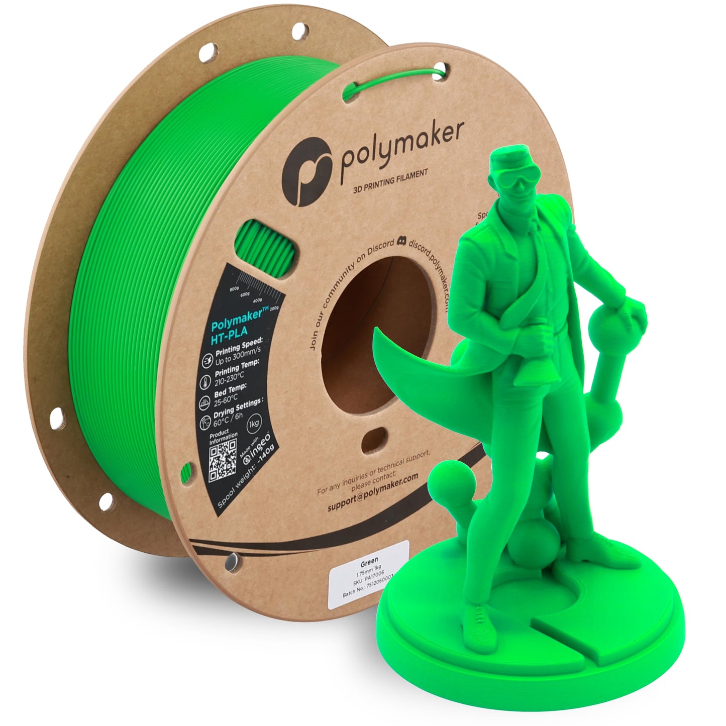 Polymaker HT-PLA Filament 1.75mm Green, High Temp PLA for 3D Printing, Heat Stable Up to 150C, Easy to Print, Works with Most FD