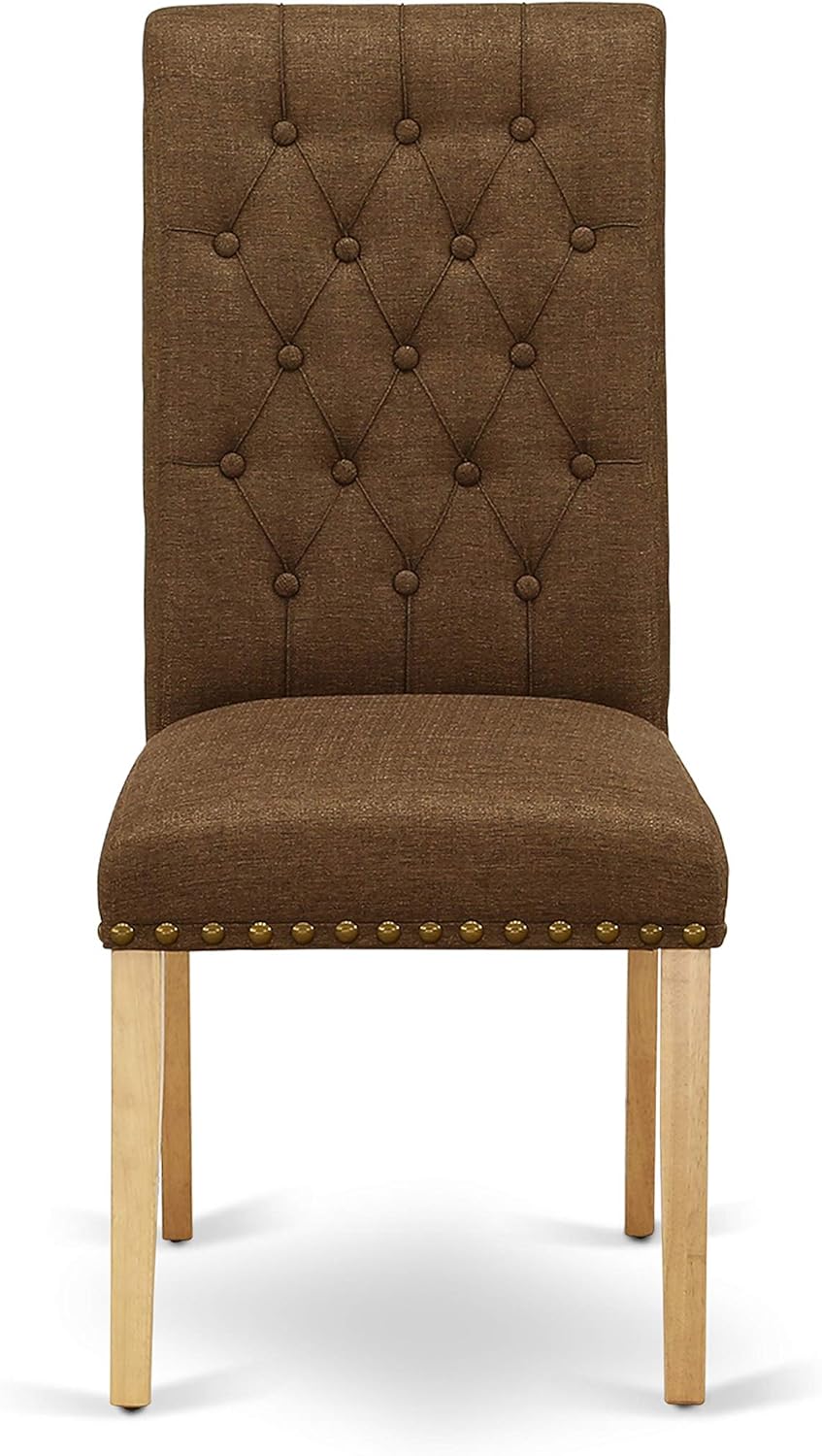 East West Furniture NOBR5-OAK-18 5 Piece Dining Room Table Set Includes a Rectangle Kitchen Table with Butterfly Leaf and 4 Brown Linen Linen Fabric Parson Chairs, 32x54 Inch, Oak
