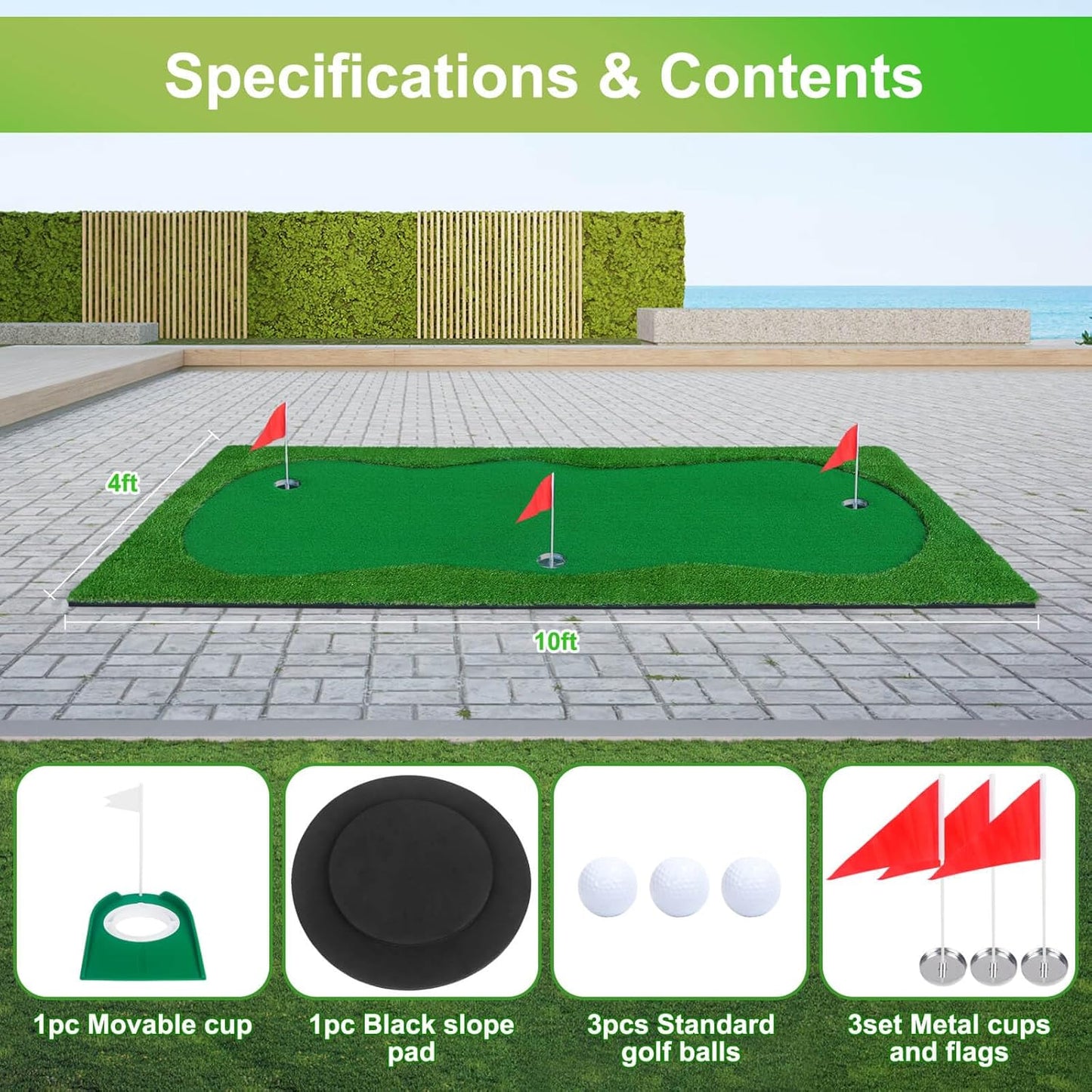 Golf Putting Green, Large Golf Putting Mat for Indoor Outdoor, Professional Practice Training Greens Mat