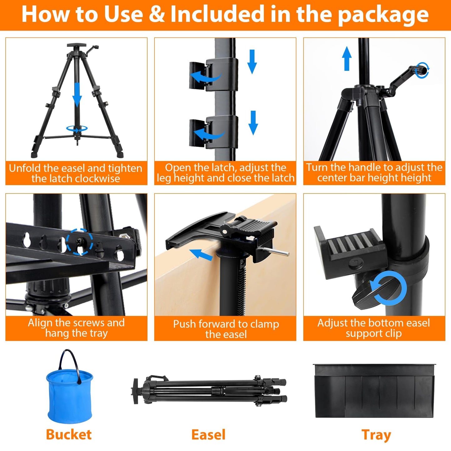 VAIIGO Easel Stand for Painting Artist Easel Stand Adjustable Height 20" to 61" Metal Tripod Art Easels Stand for Painting Canvases Tabletop Floor Art Easel Stand with Tray, Bag, Folding Keg, Black