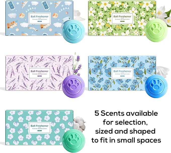 SCENTORINI Shoe Deodorizer Balls, 8 Pack Baby Powder Scent Sneaker Deodorizer Balls, Odor Eliminator for Smell Shoes Boots, Long Lasting Shoe Freshener for Gym Bags, Drawers and Small Spaces