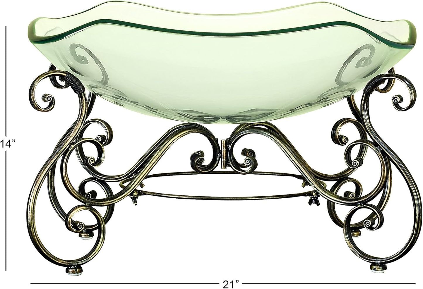 Deco 79 Glass Kitchen Serving Bowl with Gold Metal Scroll Base, 21" x 16" x 14", Clear