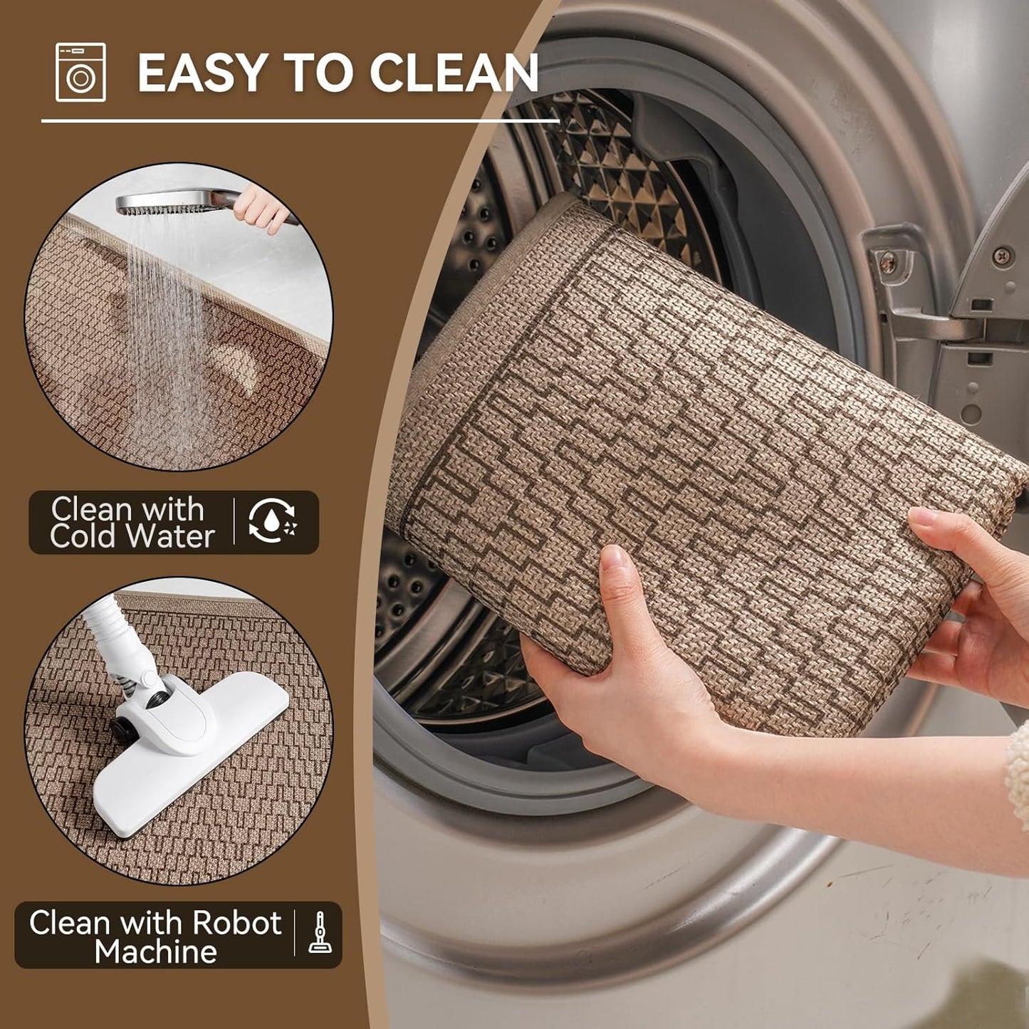 Bathroom Rugs Mat 20x31, Non Slip Ultra Thin Bath Mat Quick Dry Absorbent Washable Woven Half Round Bath Mats for Bathroom Floor Rubber Backed Fit Under Door Brown