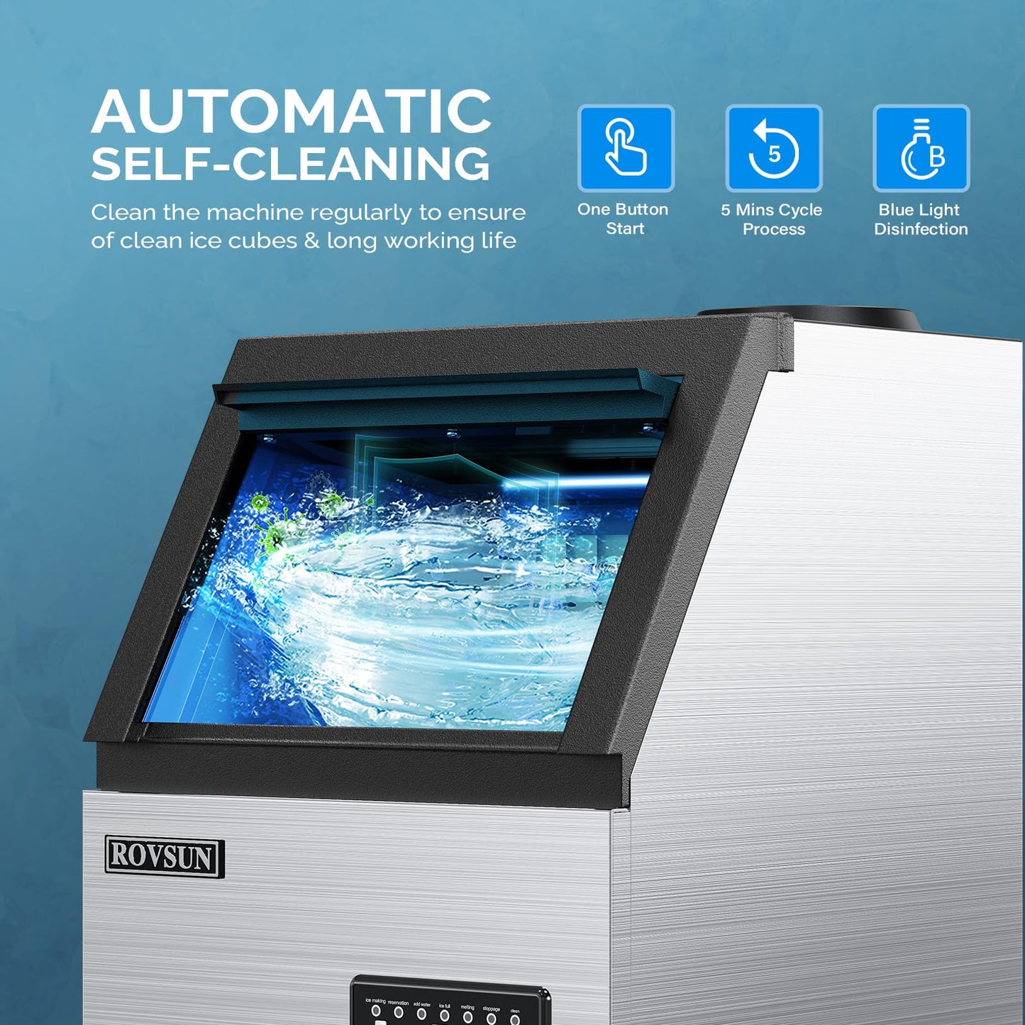 Rovsun 150Lbs/24H Commercial Ice Maker Machine With 2 Water Inlets, Undetcounter Ice Machine With 24Lbs Storage Bin, Ice Scoop &
