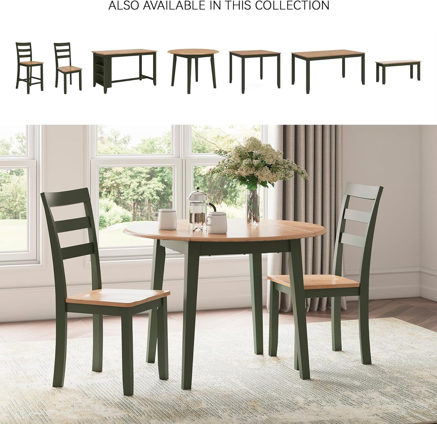 Signature Design by Ashley Gesthaven Modern Indoor Armless Dining Chair, Set of 2, Green & Light Brown