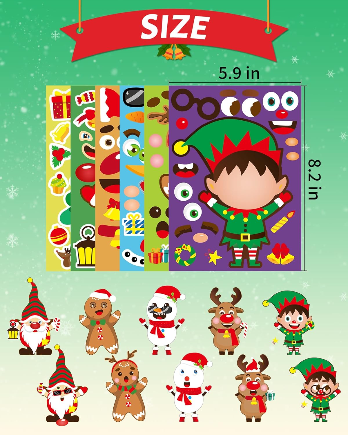 42 Sheets Christmas Party Favors Stickers, Christmas Crafts Make Your Own Sticker, Gifts for Classroom Student Stocking Stuffers Goodie Bag Activities Game Holiday Sticker for Kids