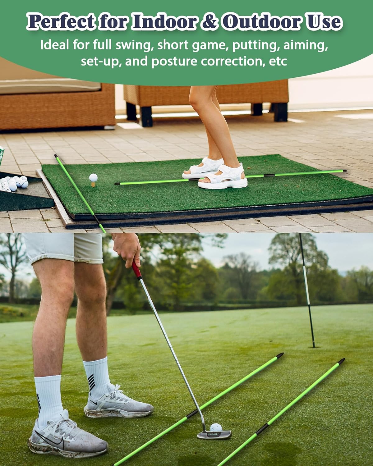 Golf Alignment Sticks, 2 Pack Upgraded 49" Collapsible Alignment Stick Golf Practice Rods Aid for Aiming, Putting, Swing Trainer, Posture Corrector with Tube Case, Golf Training Equipment