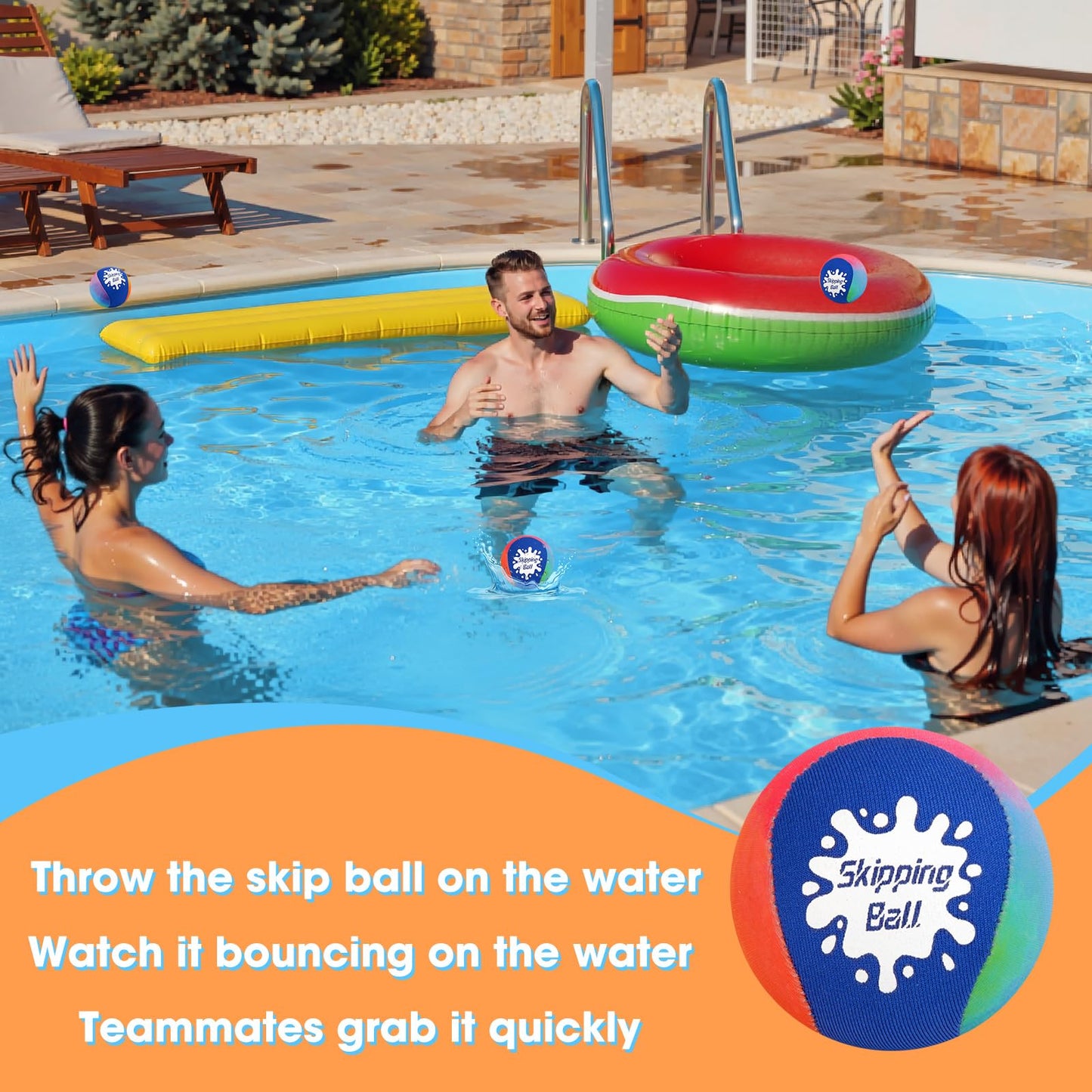 Korlon Skipping Water Ball, 4 Pack Water Bouncing Balls for Pool, Colorful Pool Toys for Swimming Game Summer Fun Lake Beach, Water Balls Toys with Mesh Bag