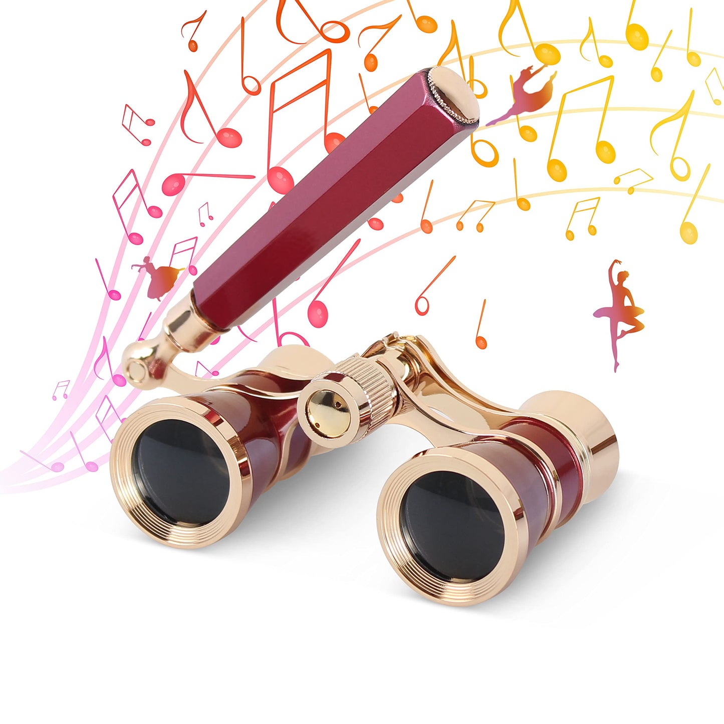 Aomekie Opera Glasses Binoculars 3X25 Theater Glasses Mini Binocular Compact with Handle for Adults Women in Musical Concert(Red