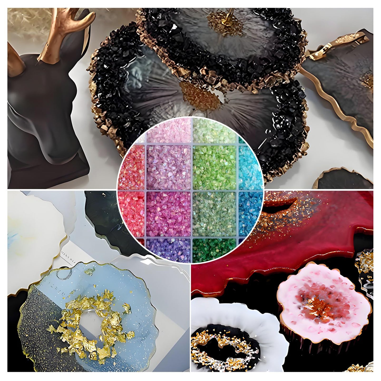 24 Colors Iridescent Crushed Glass Craft Glitter 240g,2-4mm Craft Small Broken Glass Pieces Irregular Metallic Crystal Chips Chunky Flakes Sequins for Resin Art, Epoxy Jewelry, Nail Art, Vase Filler