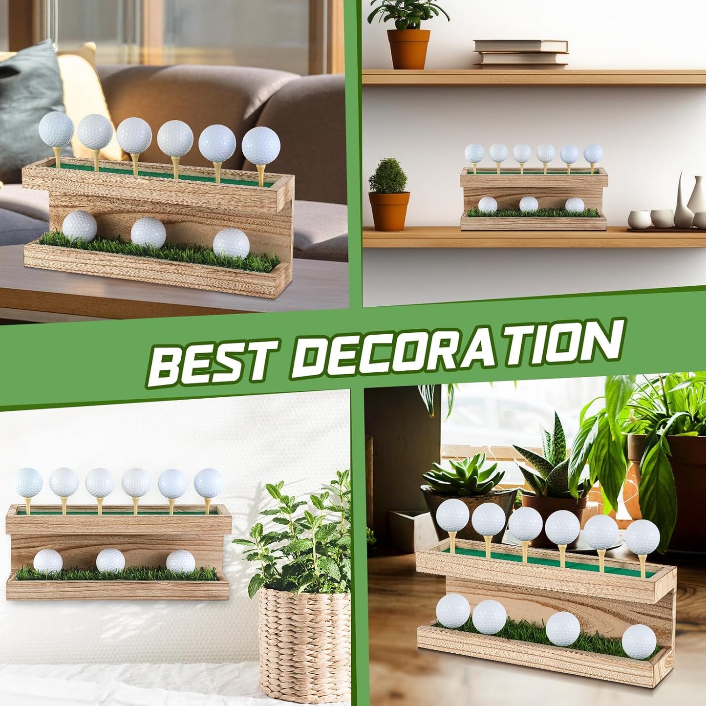 Menkxi Rustic Wood Golf Ball Holder 12.5 x 3 Inch Wall Mounted Vintage Display Stand Floating Shelf with Golf Tees for Christmas Storage Party Decor Supplies