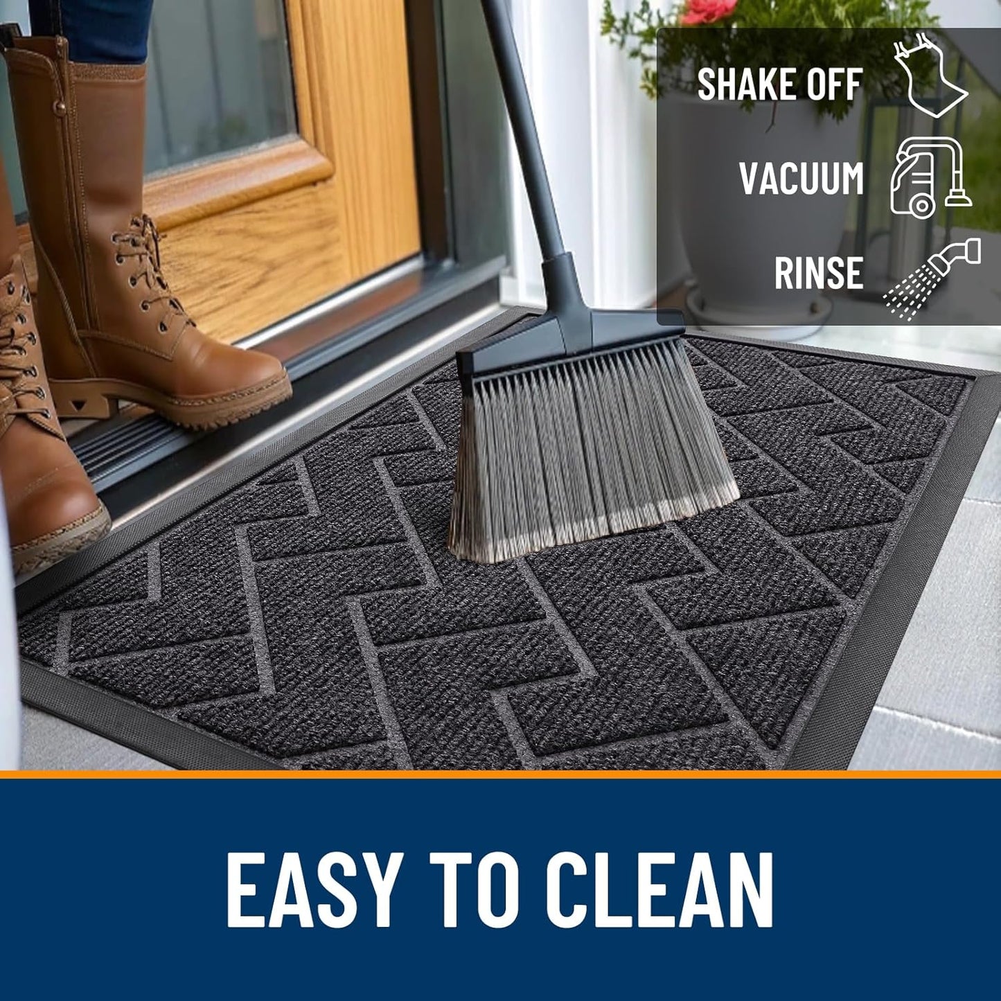 OLANLY Front Door Mat Indoor Outdoor Entrance, Waterproof All-Season, All-Weather Doormat, Sturdy Natural Rubber, Low Profile, Easy Clean Patio Porch Entryway Mat, Herringbone Brick (Grey, 71x23)