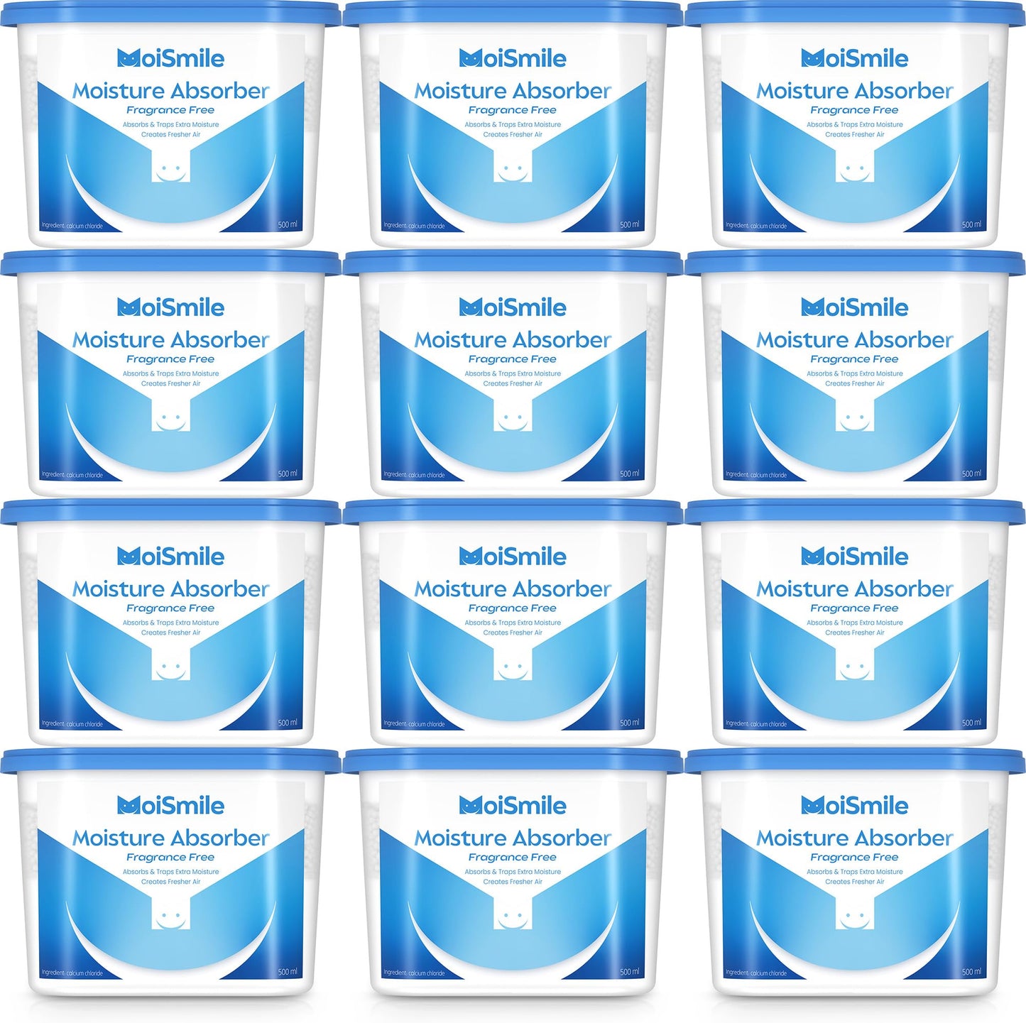Moismile Moisture Absorbers 12 Pack, Fragrance-Free Closet Dehumidifier for Bathroom, Car & Basement, 10.5 oz Refillable Humidit