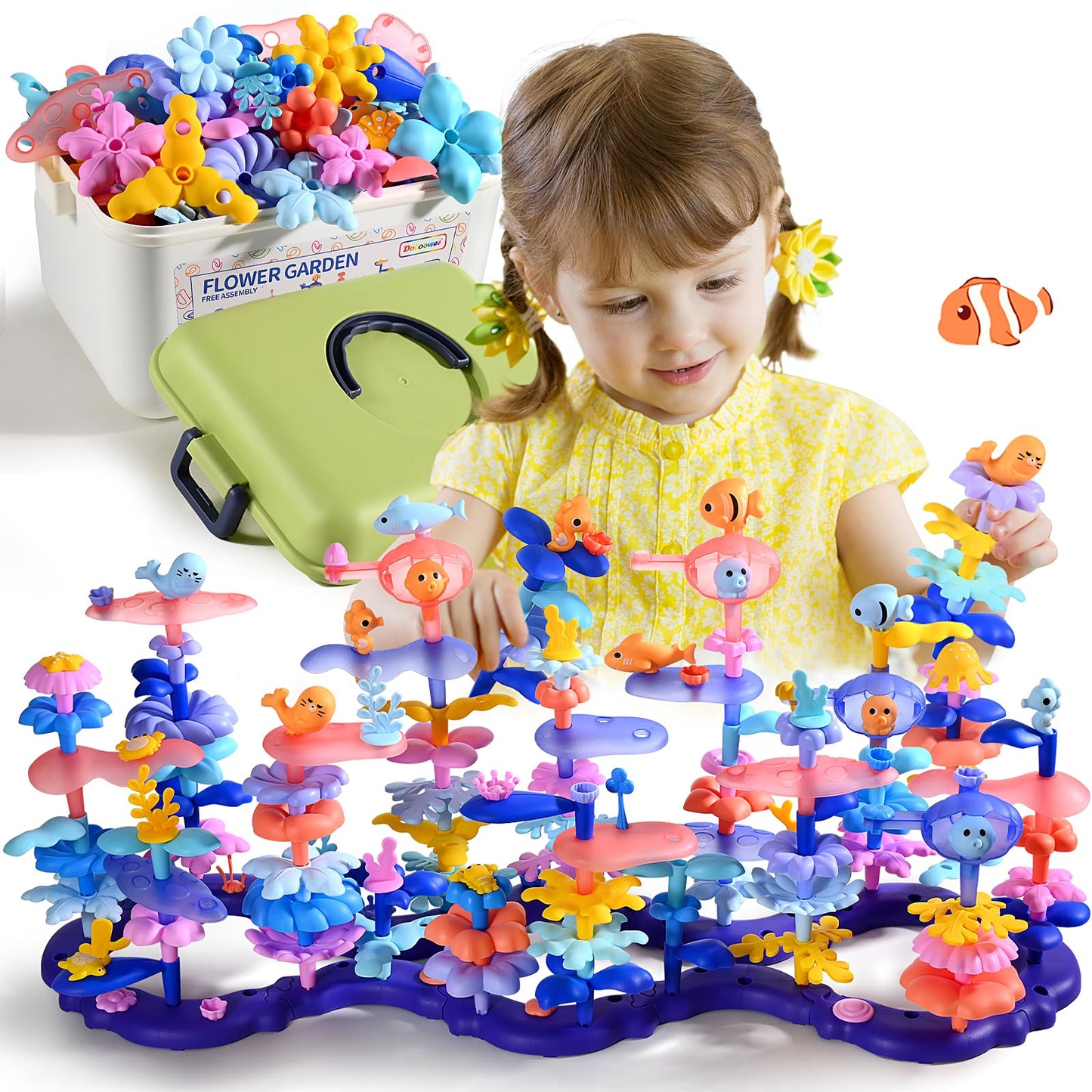 Doloowee 156Pcs Flower Garden Building Toys for Girls 3 4 5 6 7 8Year Old, Upgrade DIY Marine Coral Stacking Toys, STEM Preschool Educational Toddler Toys