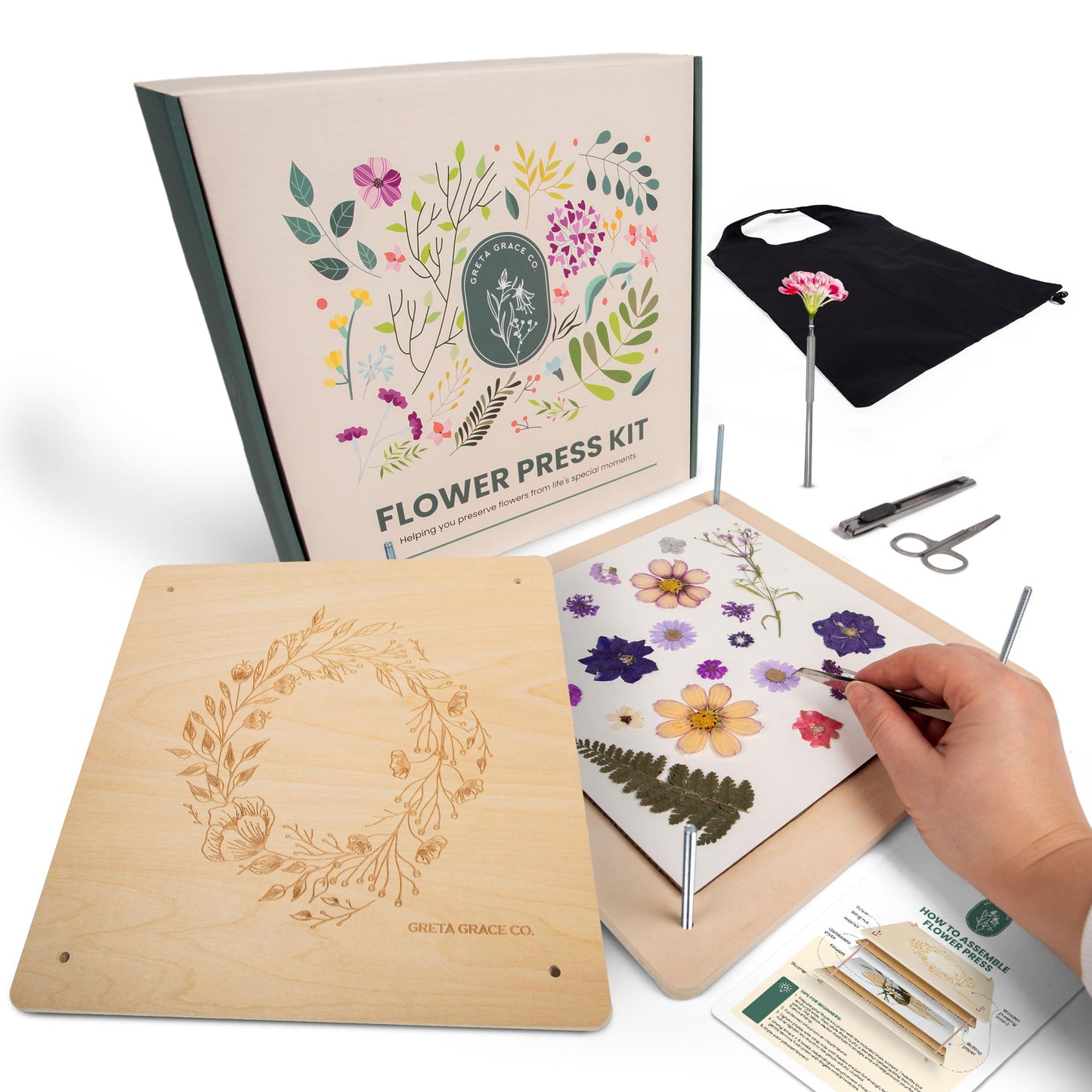 Extra Large Flower Press Kit | 11"x11" 10 Layers Wooden Pressing Boards, Tools & Bag | Crafting Kits for Adults & Kids | DIY Pressed Flower Plant Preservation Kit | Bouquet Preservation | Great Gift