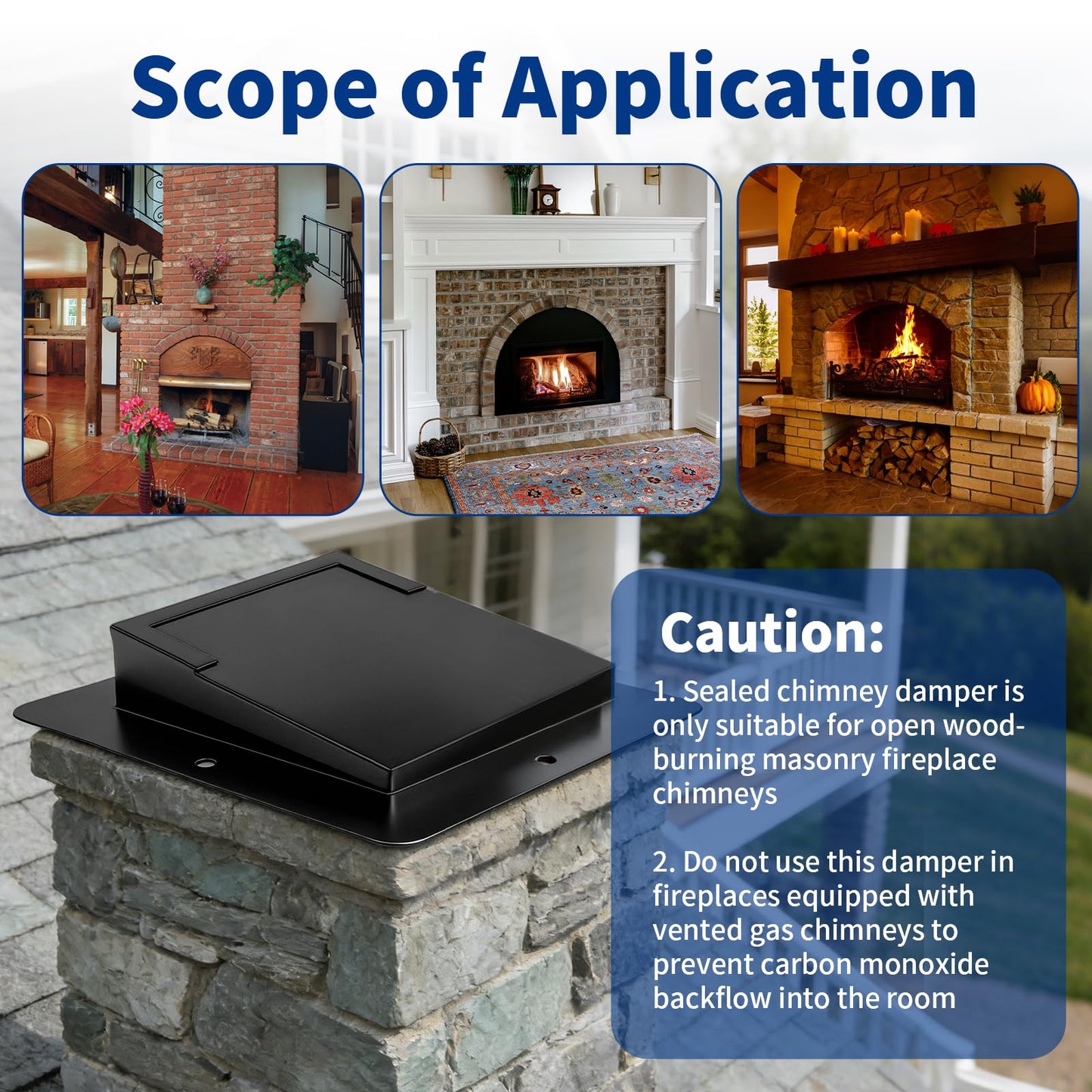 13"x13" Top Mount Chimney Damper with Hand Crank Controller, Thickened Galvanized Steel Fireplace Damper for Wood Burning Masonry Fireplaces, Fully Enclosed Sealing, Energy Efficient & Weatherproof