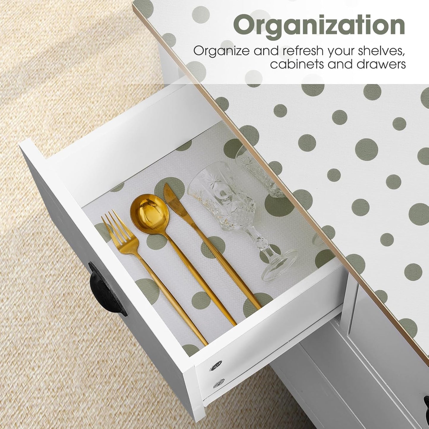 Beautysaid Shelf and Drawer Liner for Kitchen Cabinet, Non Adhesive Non Slip Shelf Paper Waterproof Washable Thickened for Dresser Pantry Shelve Bathroom Protector Liner(Polka Dot,23.6 in x 30 FT)