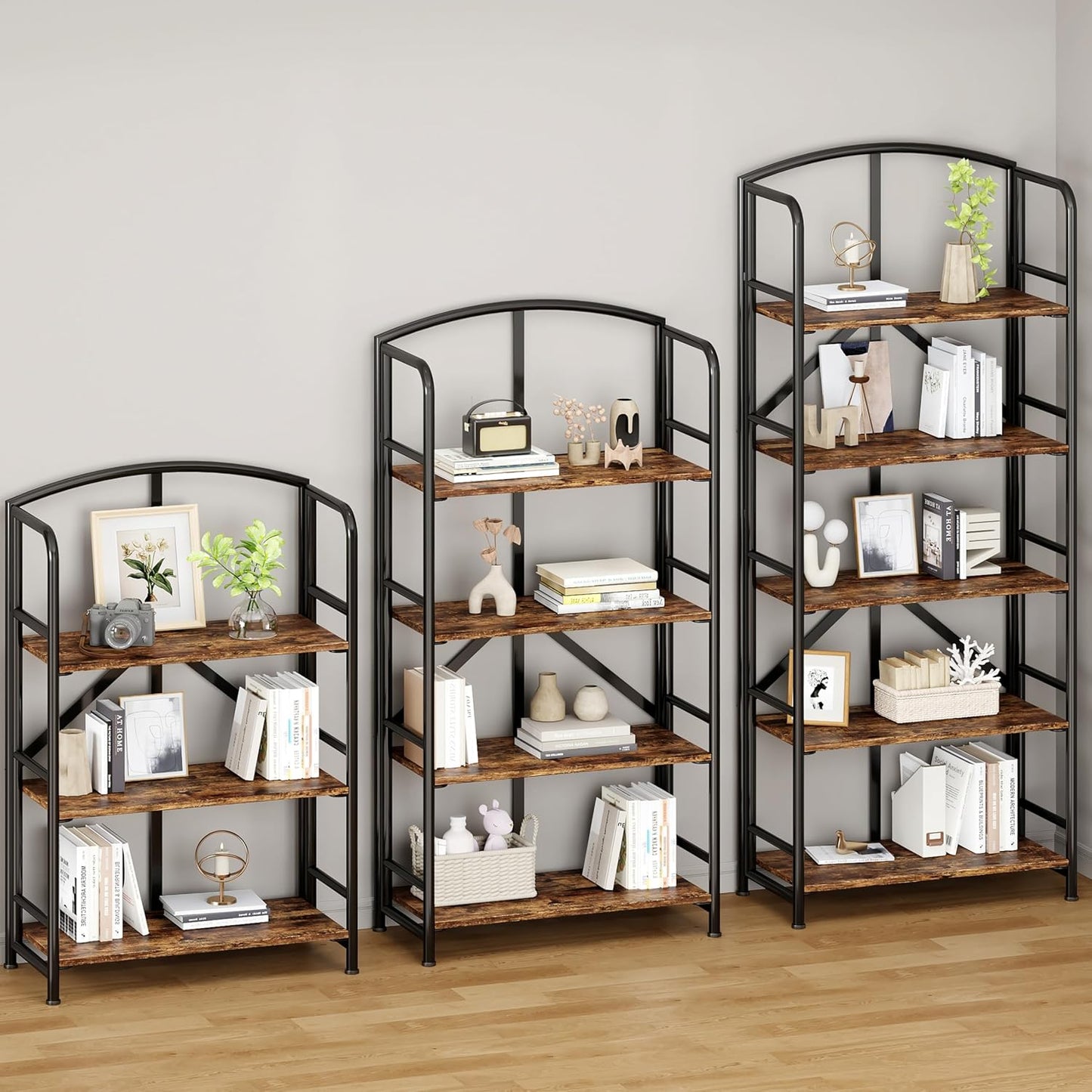 No-Assembly Folding Gold Bookshelf Storage Shelves 5 Tiers Vintage Multifunctional Plant Flower Stand Storage Rack Shelves Bookcase for Home Office