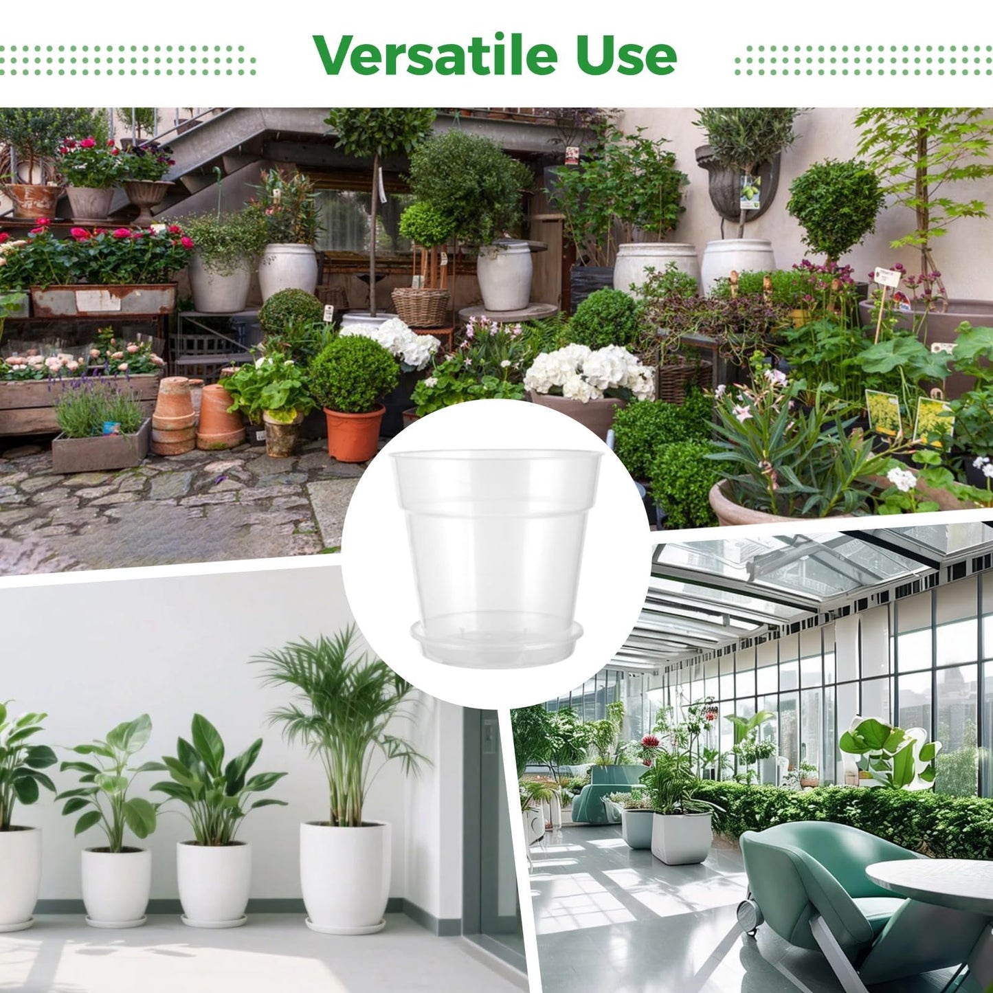 Skdqiee 3 Pcs Clear Nursery Pots Set with Saucers, 11.8 in Plastic Orchid Pots, Large Plant Pot with Drainage Holes, 3.7 Gallon Capacity for Orchids and House Plants