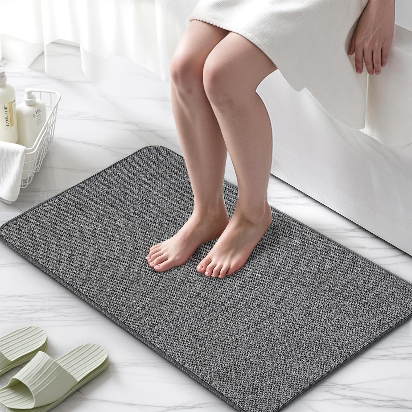 Bathroom Rugs 24x48Inch, Thin Bath Mat with Rubber Backing Non-Slip, Absorbent, Quick Dry Machine Washable, Home Decor Accessories Cozy Cloth Bathroom Mat fit Under Door/Sink/Tub/Shower-Dark Grey