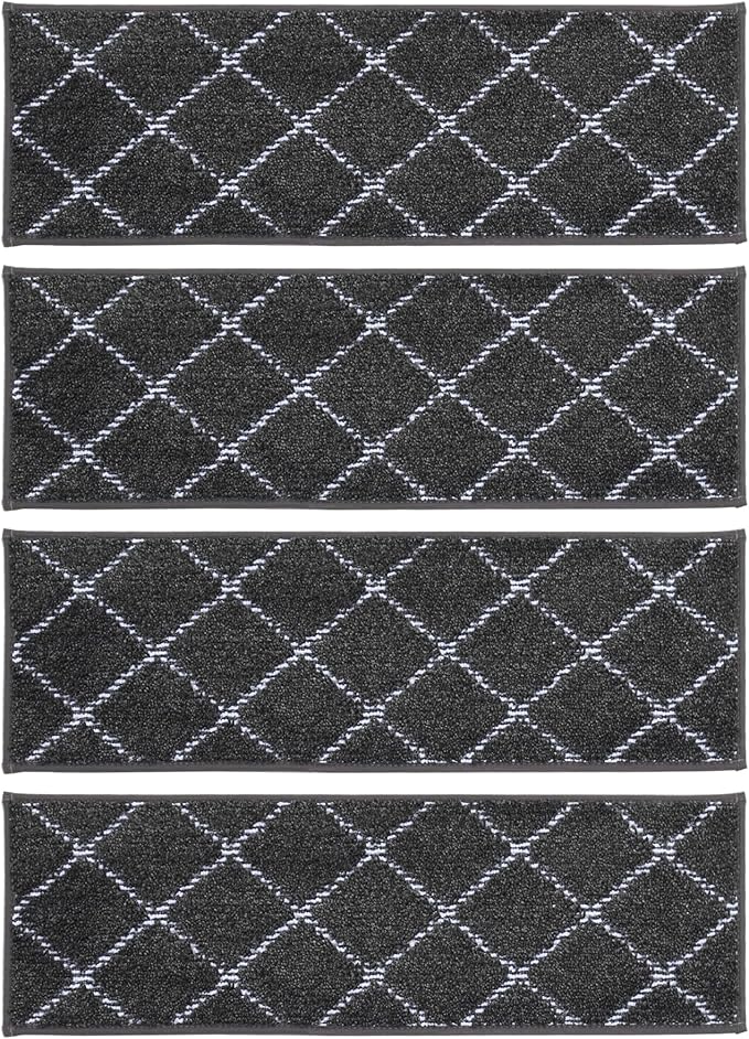 BEQHAUSE Stair Treads for Wooden Steps Polyester Soft Stair Runner Self-Adhesive Stair Rugs Non Slip for Dogs and Kids with TPE Backing 28inX9in Washable Stairs Carpet 4pcs,Dark Grey