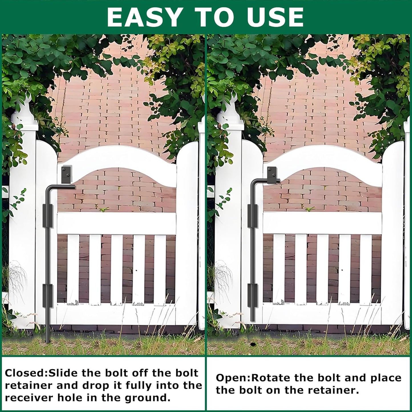 18" Heavy Duty Cane Bolt Gate Drop Rod with Upgraded Design, Square Drop Rod Kit for Double Gate Wood PVC Vinyl Metal Yard Gate Latch-2 Pack