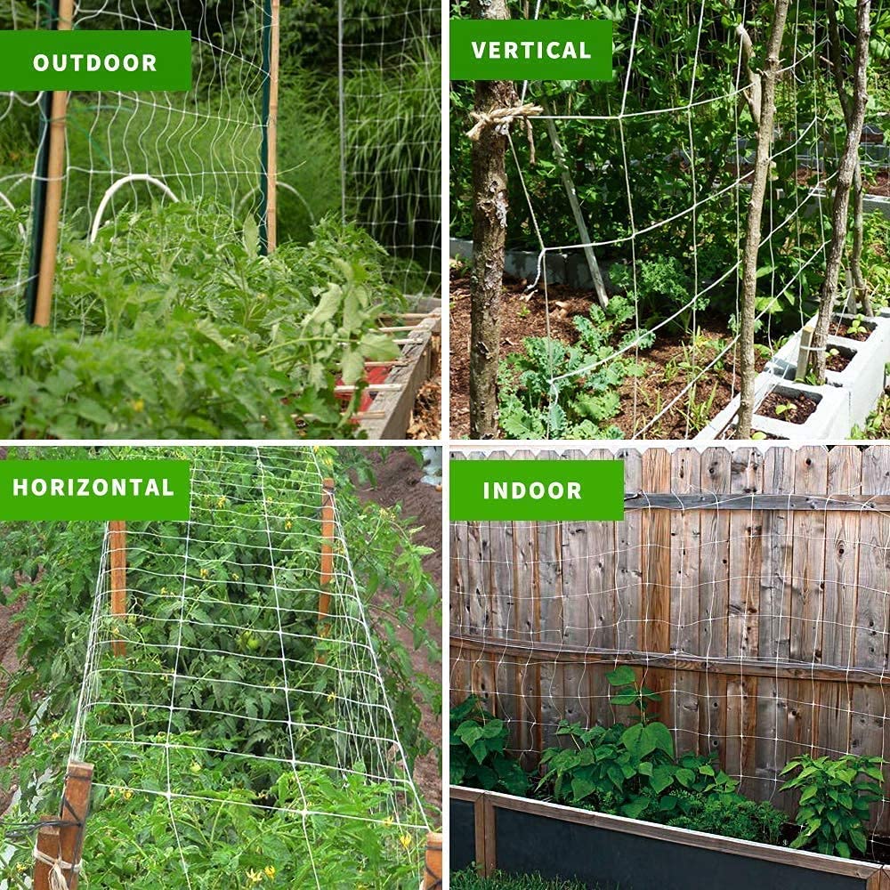 Tcamp Heavy-Duty Polyester Garden Trellis Netting Plant Climbing Net for Growing Vines Plants Vegetables Fruits Flowers, White Grow Tent (5Ft x15Ft, 3.5" Opening Mesh, 1 Pack)