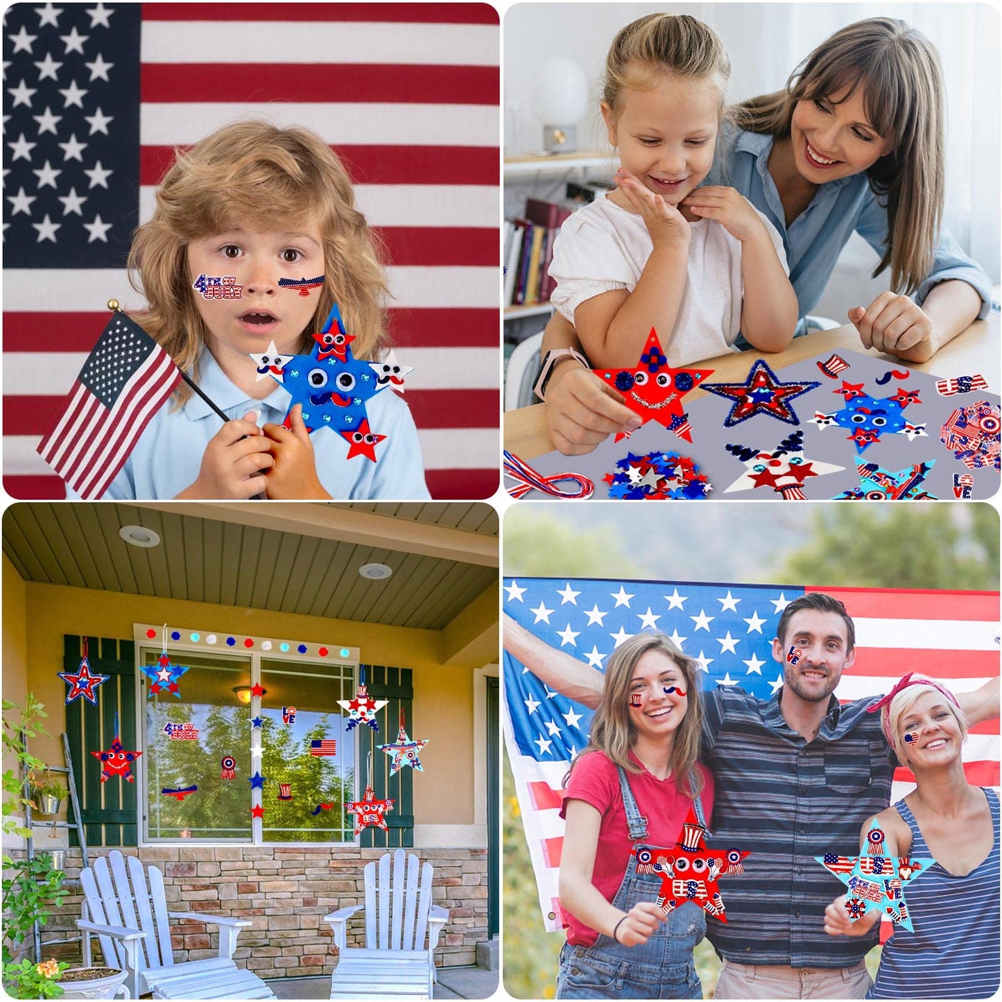 JULBEAR 418pcs 4th of July Star Foam Craft, Patriotic Self-Adhesive Glitter Foam Stickers Crafts Kit for Independence Day Patriotic Party Favors Kids Classroom Activity Decorations Supplies