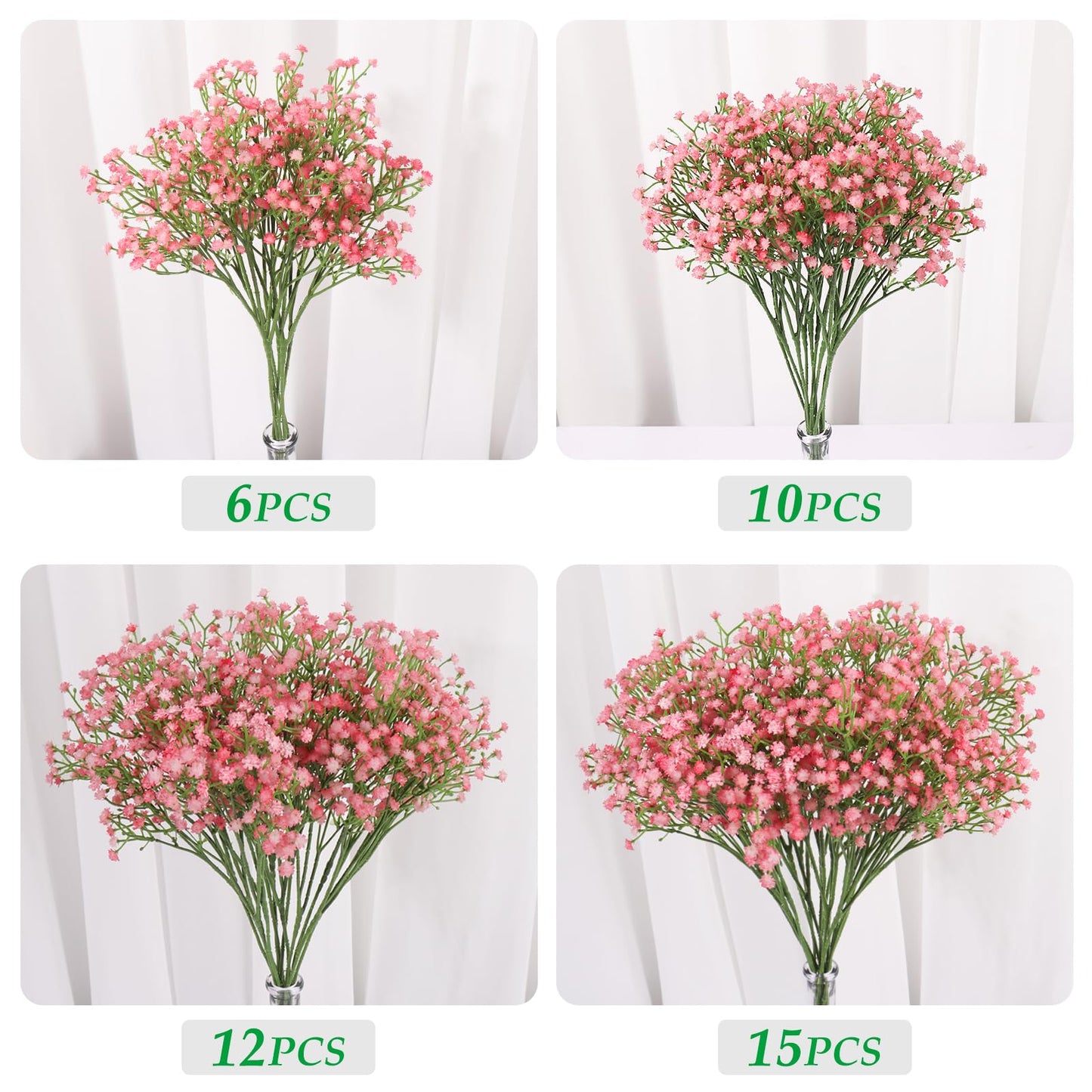 Pusuny Baby Breath Flowers Artificial Bulk,15 Pcs Gypsophila Faux Pink Flowers Fake Baby Breath Real Touch Flowers Bouquets for Bride Wedding Decorations Party Floral Arrangements DIY (Pink)