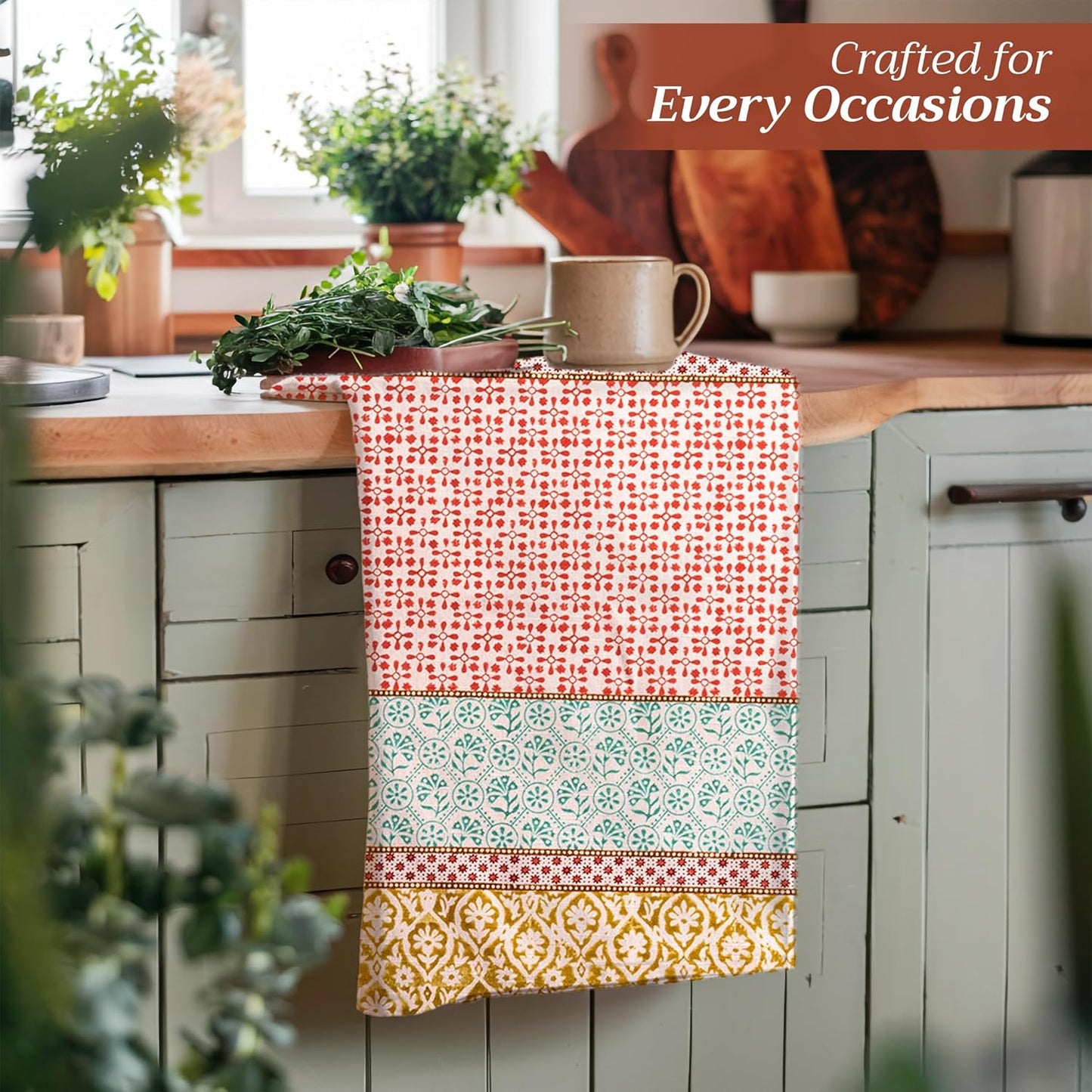 Maison d' Hermine Kitchen Towels Set of 3 100% Cotton 27.50" x 20" Reusable Cloth Tea Dish Towels Absorbent with Hanging Loop for Kitchen, Home, Dining, Cocktail Parties Spring/Summer (Provence)