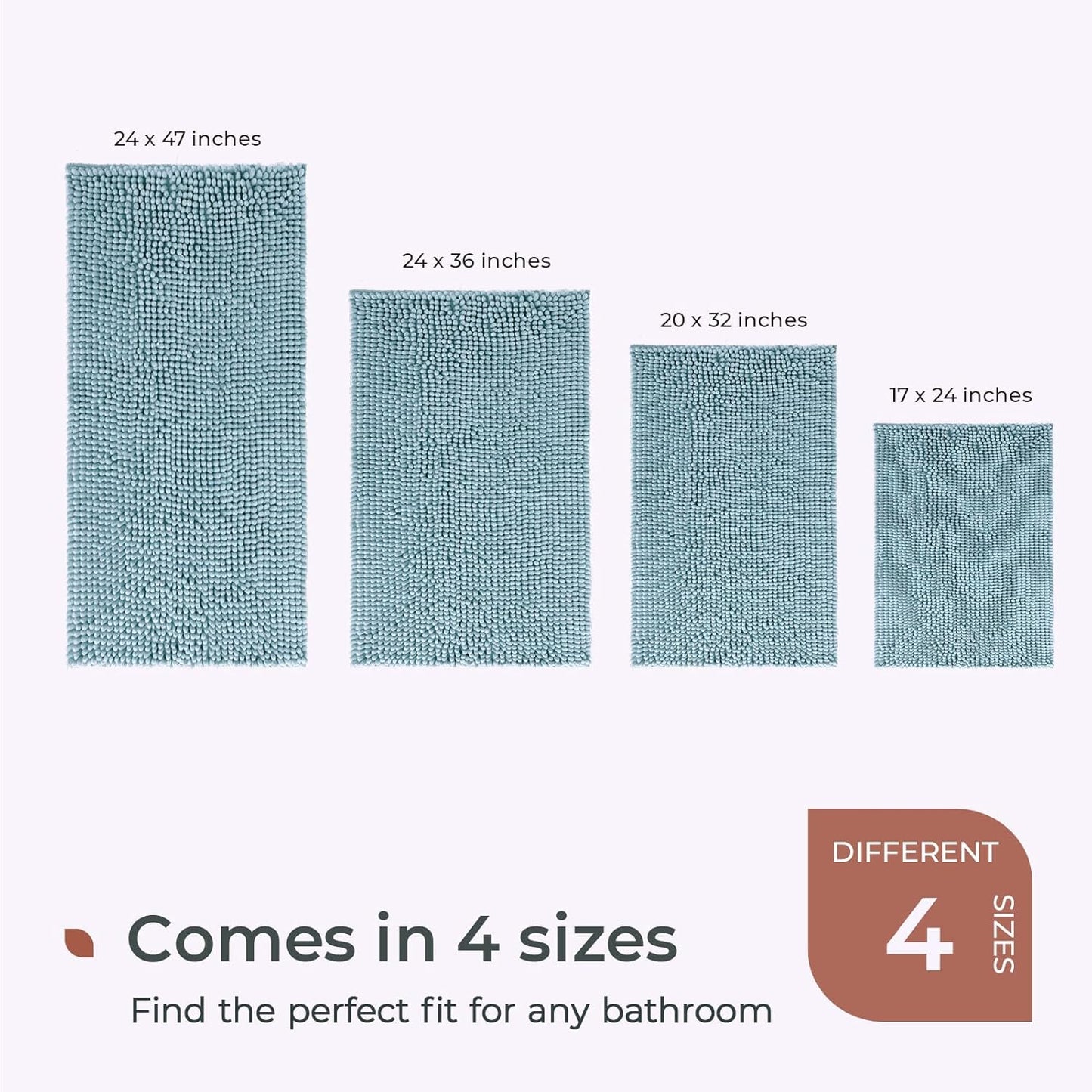 FRESHMINT Large Chenille Bathroom Rugs Mat 36”x24”, Non-Slip Bath Mat for Bathroom Floor & Bathtub, Washable Soft Shower Shag Bath Rugs, Soft Fluffy Thick Water Absorbent Microfiber Shower Mat, Blue