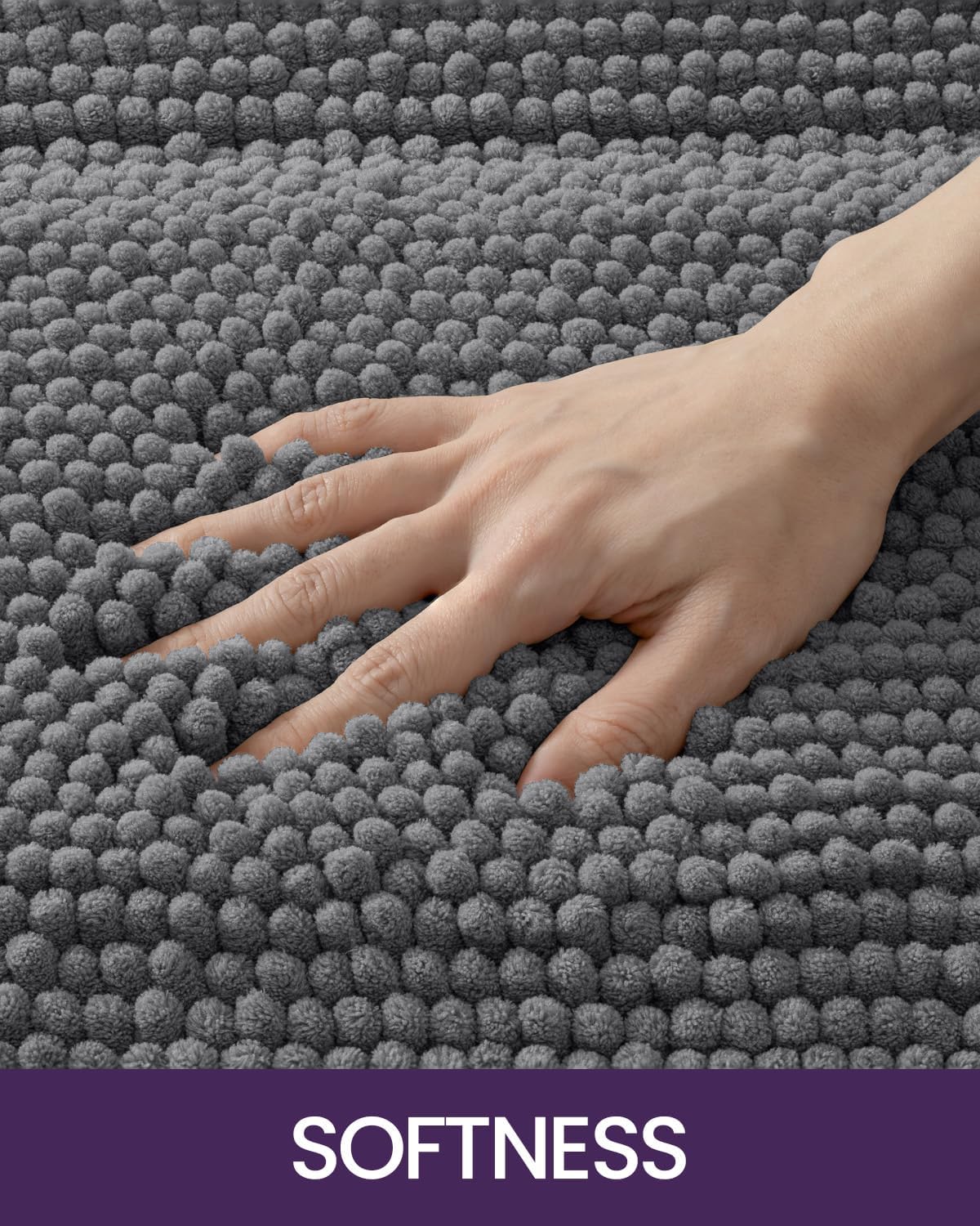 DEXI Bath Mats for Bathroom 24x36, Non Slip Washable Bathroom Rug, Thick Soft Chenille Absorbent Bathmat for Shower Floor, Fluffy Shaggy Carpet for Tub, Grey