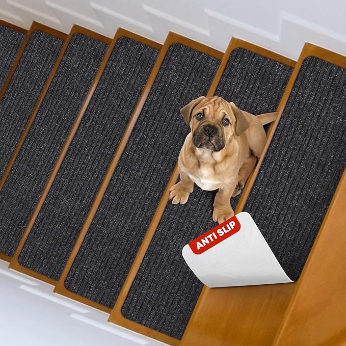 MBIGM Carpet Stair Treads, 8" X 30", 4-Pack, Black