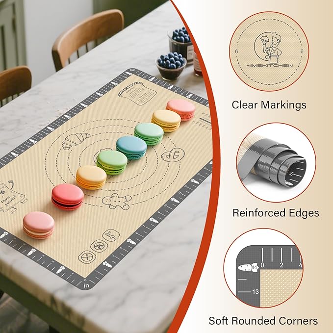 Extra Thick Silicone Mat for Baking Macaron, Bread, Pizza, Silicone Baking Mat with Measurement, Non Stick Pastry Mat for Dough Rolling Out, Heat Resistant to 480ยฐF Gift for Baker