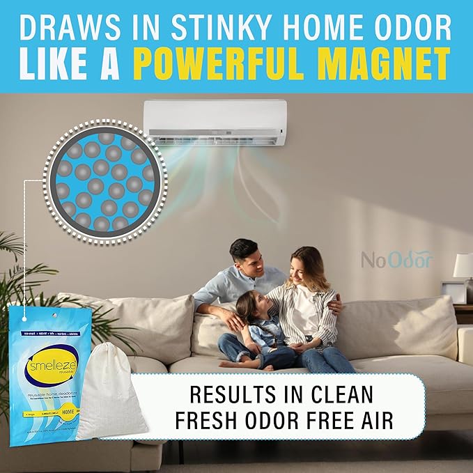 SMELLEZE Reusable Home Smell Removal Deodorizer Pouch - Natural Odor Eliminator for Home, Rids Stinky Odor Without Harmful Fragrances in 150 Sq. Ft.