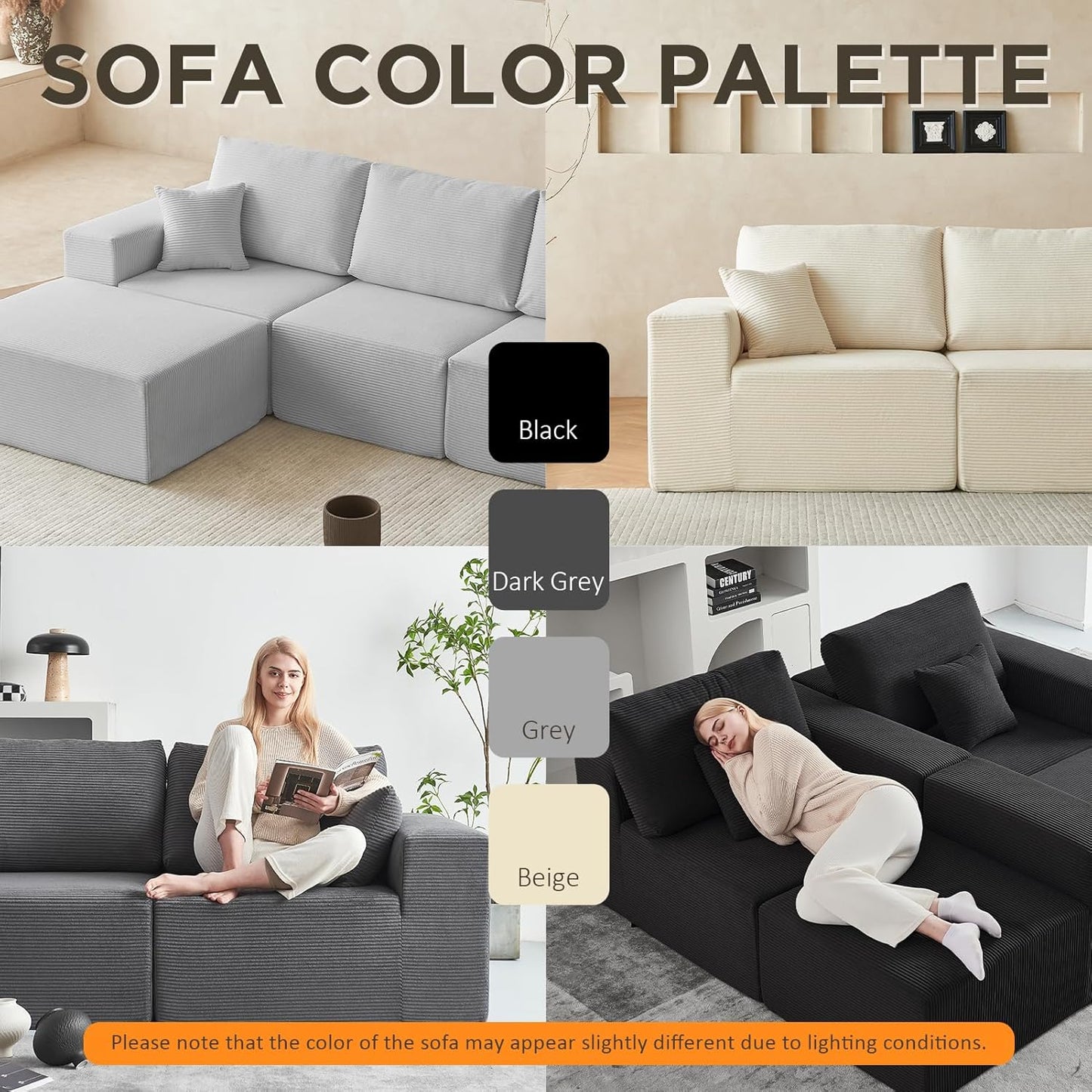 INGEROOM 79" Cloud Couch, Loveseat Sofa with Deep Seat, Modern Plush Corduroy Small Couch for Living Room Bedroom(Dark Gray)