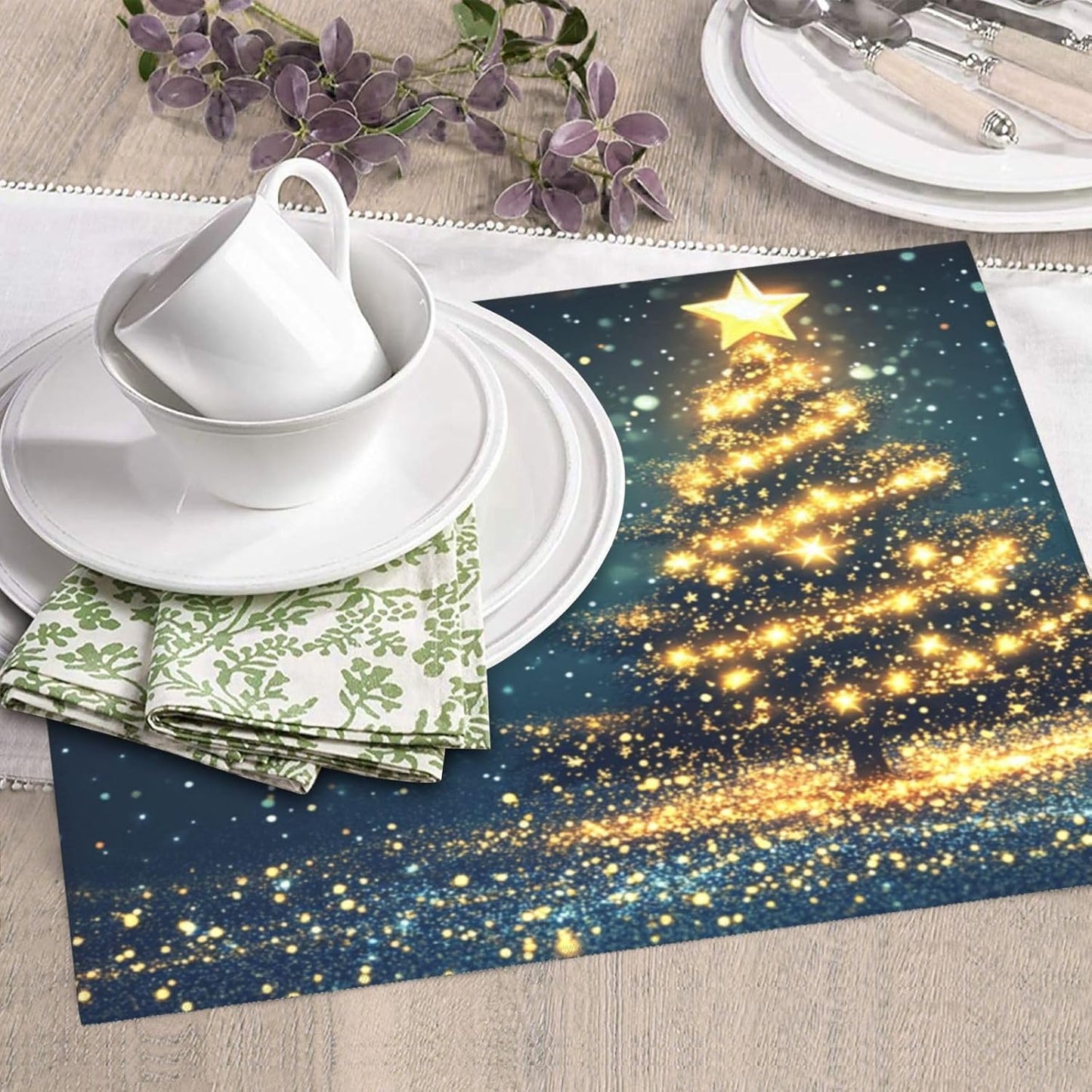 Dish Drying Mat for Kitchen Christmas Tree Star Xmas Counter Absorbent Dishes Drainer Microfiber Small 16x18 Inch